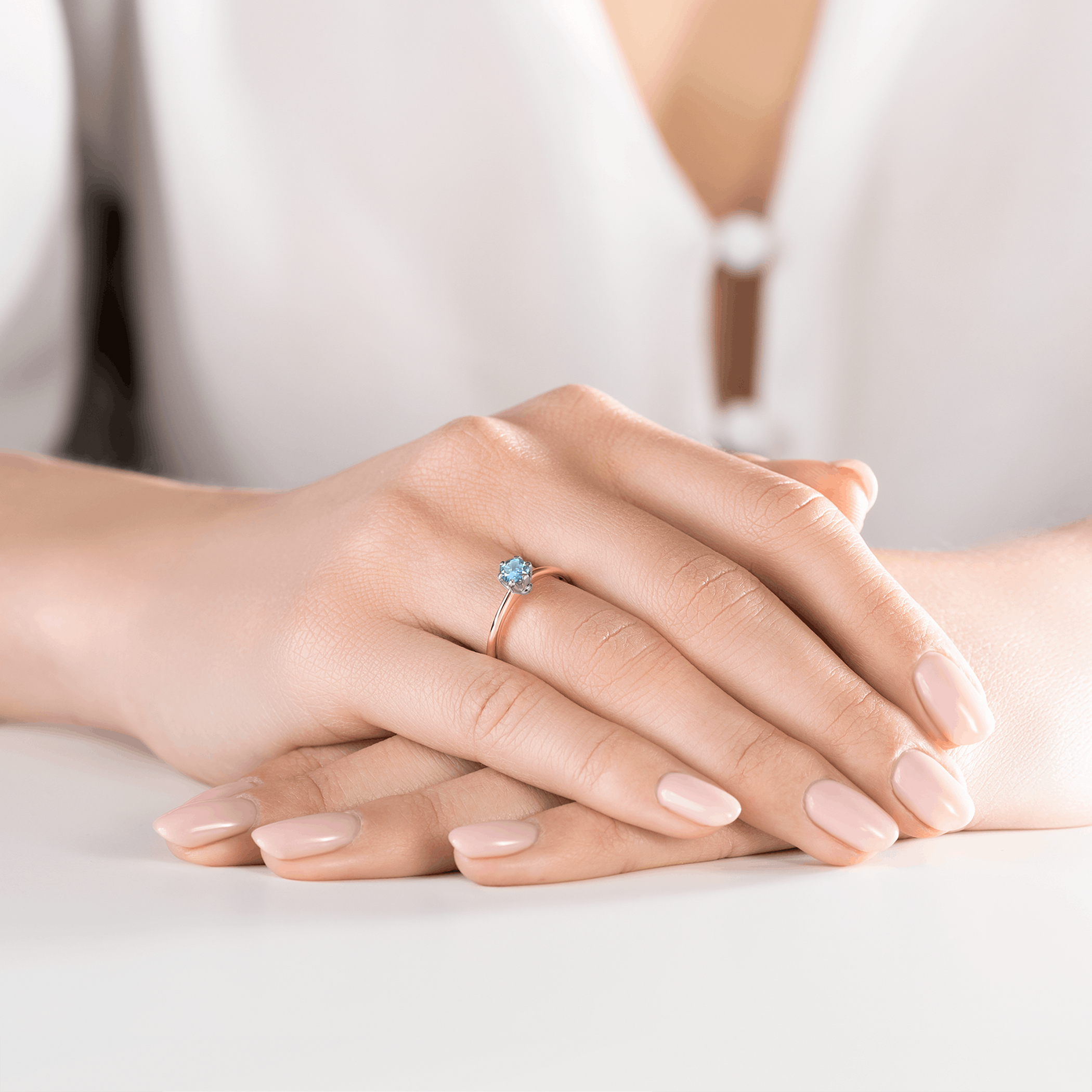 Pierścionek zaręczynowy The Journey: dwukolorowe złoto, akwamaryn - 6