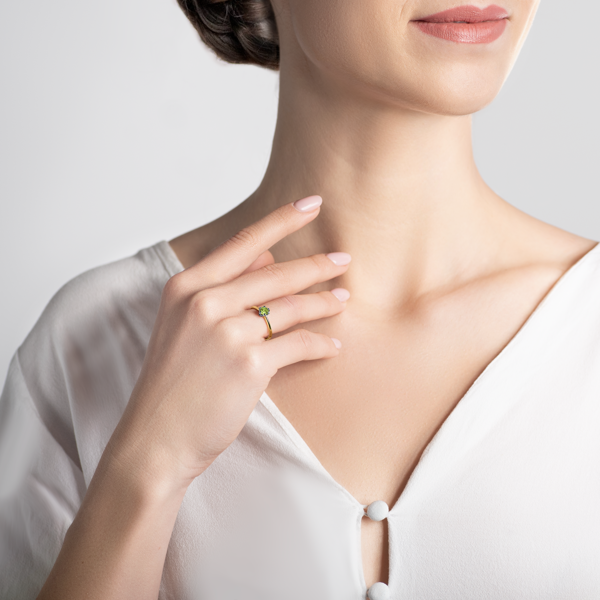 Pierścionek zaręczynowy The Journey: dwukolorowe złoto, oliwin