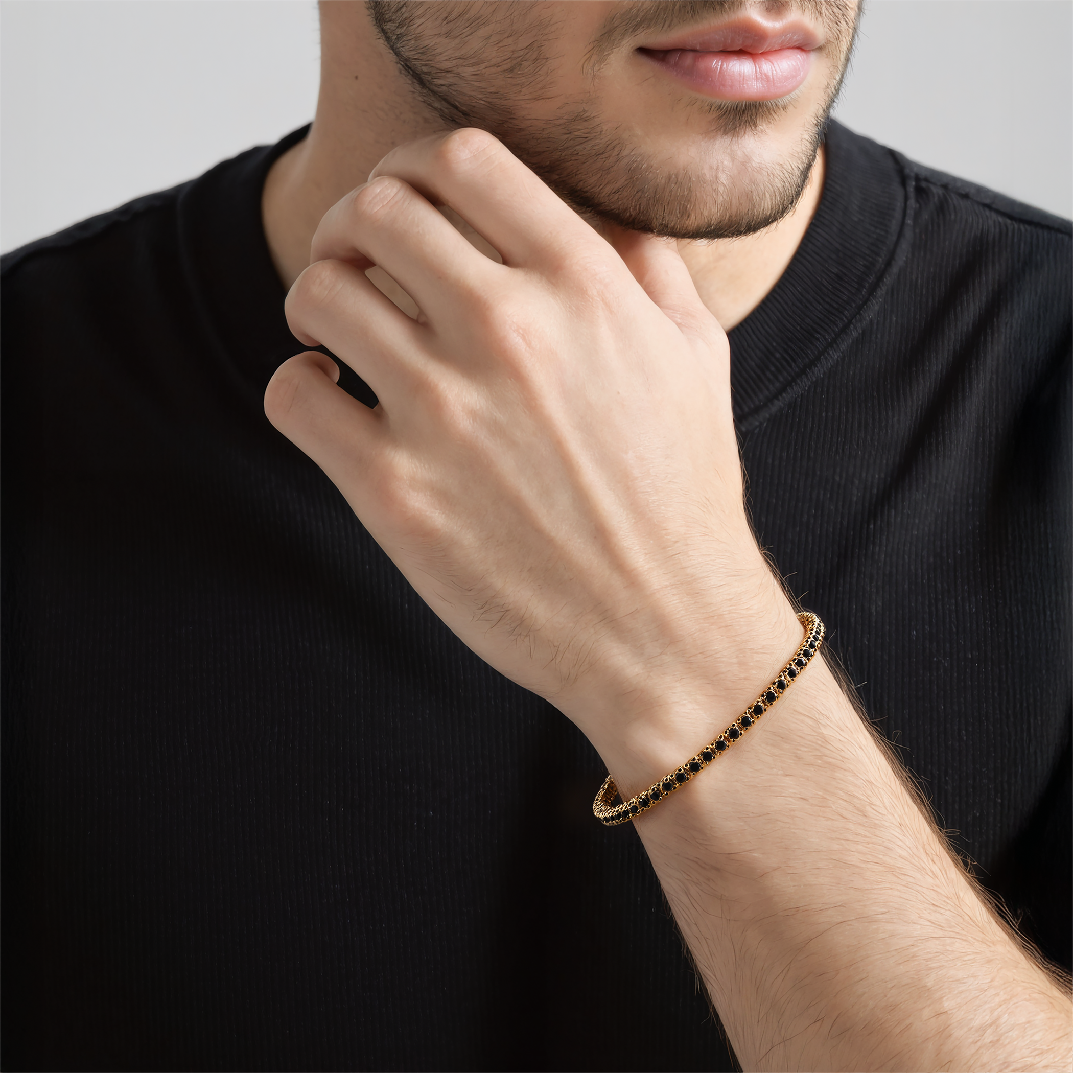 Tennisarmband Luminy 3,2 mm: Gold, schwarze Diamanten