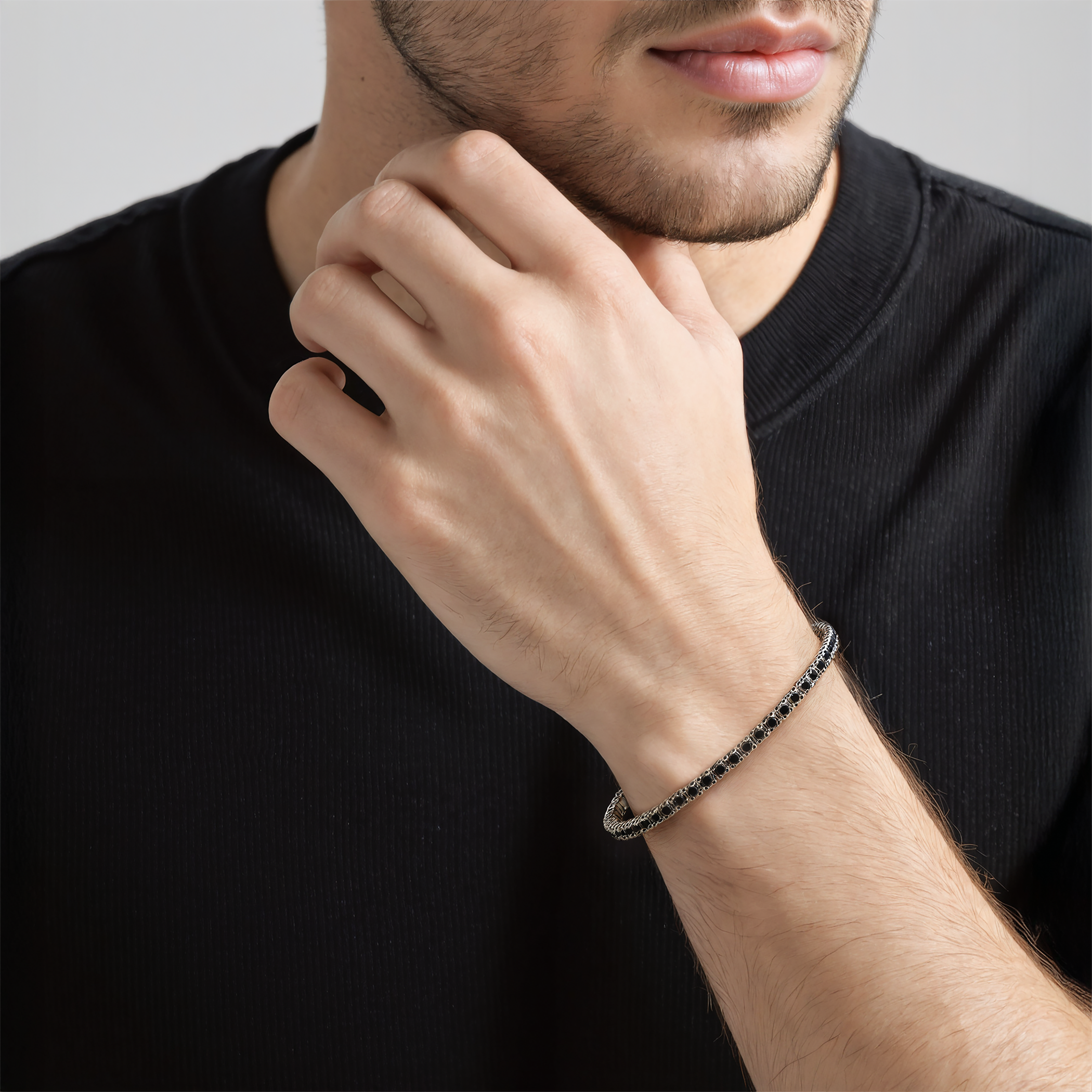 Tennisarmband Luminy 3,2 mm: Weißgold, schwarze Diamanten