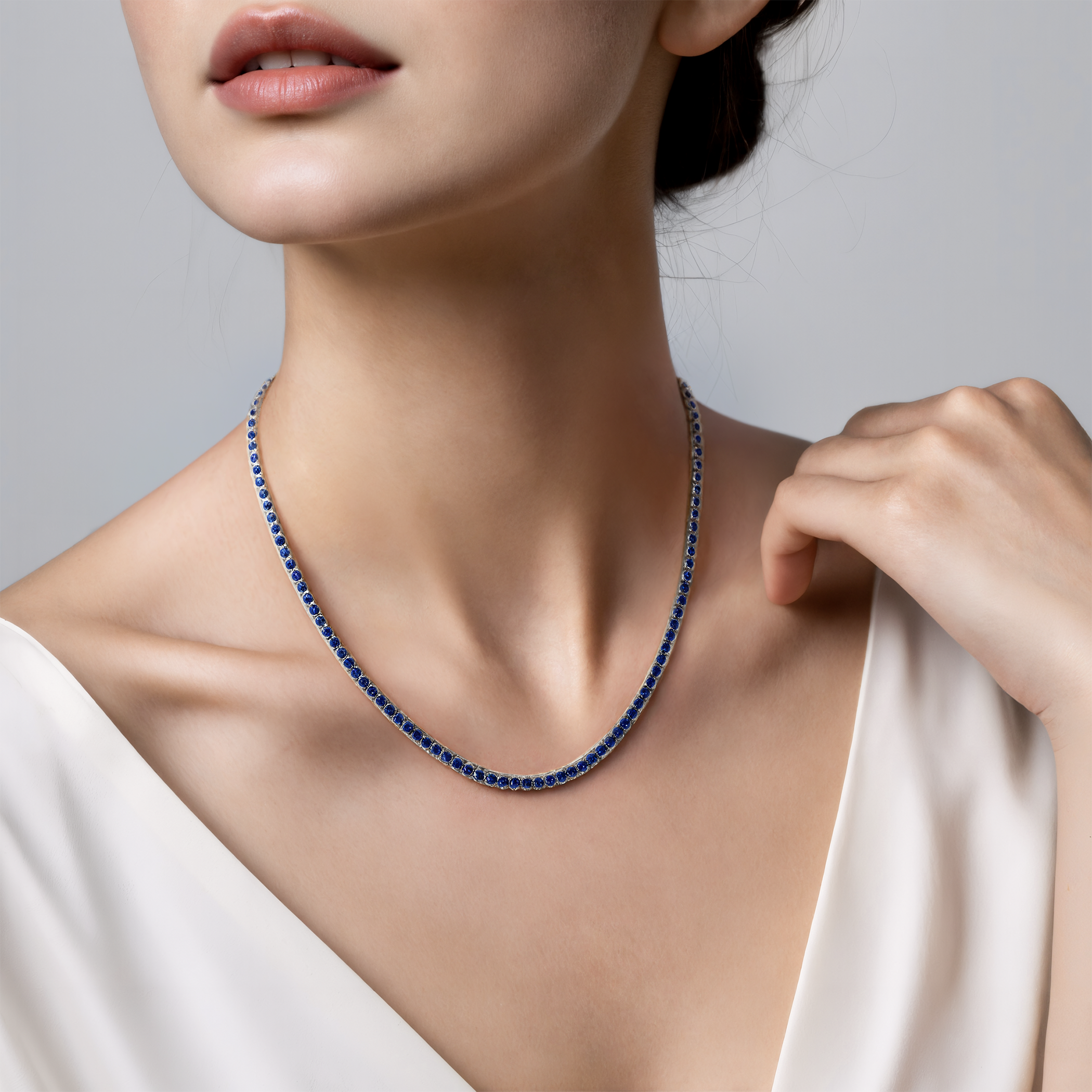 Naszyjnik tenisowy z białego złota 585 z niebieskimi szafirami 4.950ct 2,5 mm 40 cm - 5