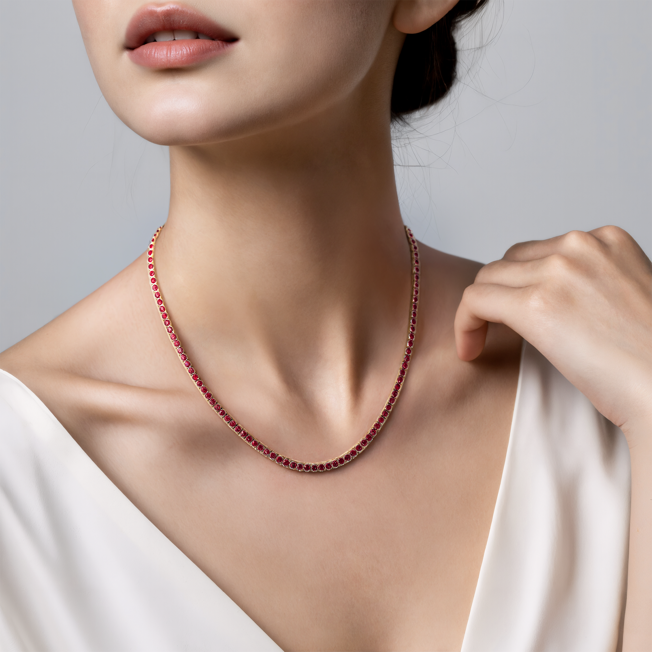 Naszyjnik tenisowy Luminy 3,0mm: złoto, rubiny