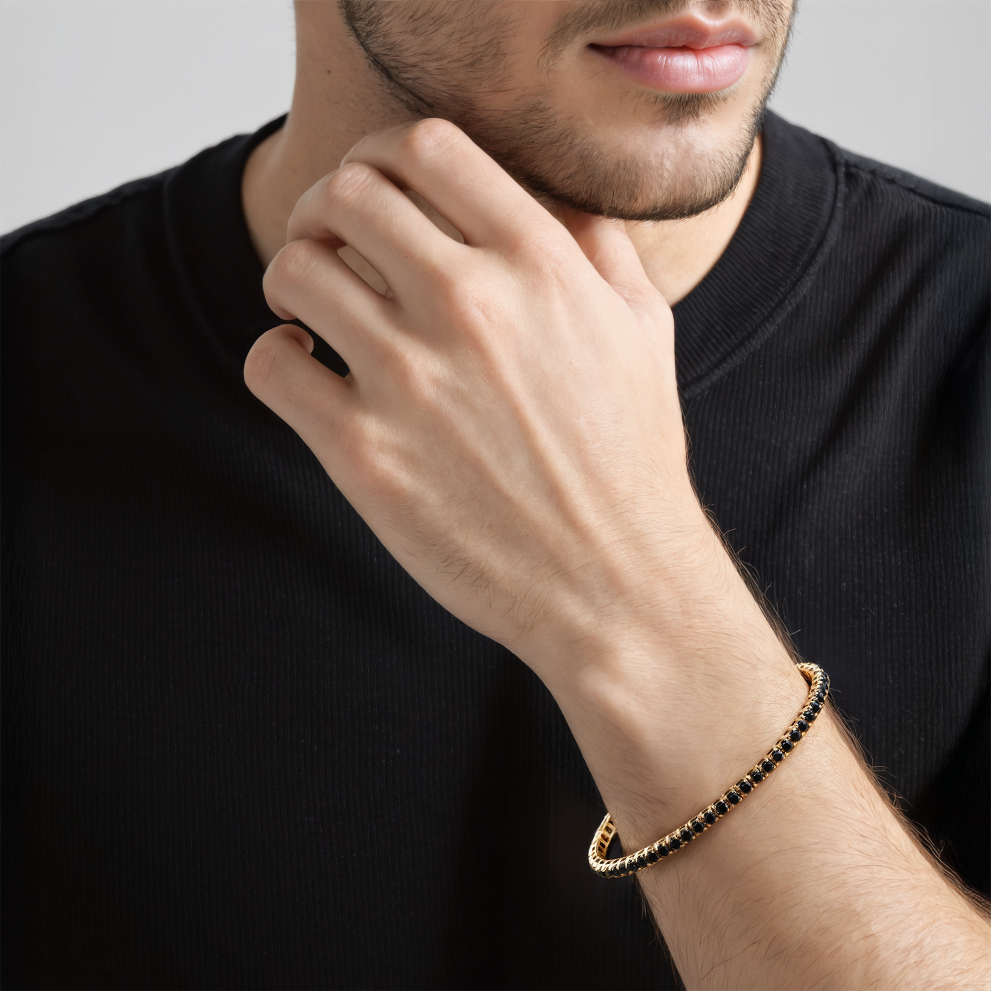 Tennisarmband Luminy 3,0 mm: Gold, schwarze Diamanten