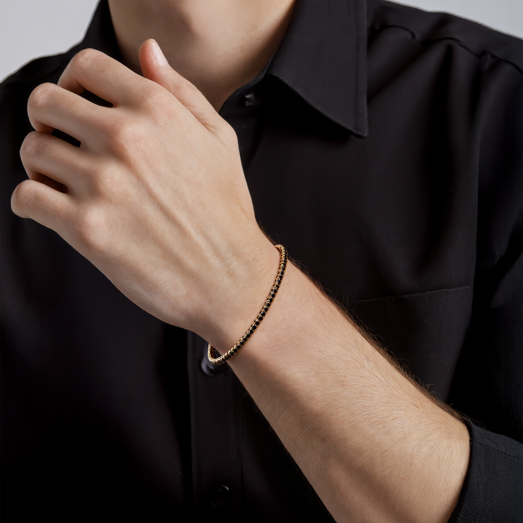 Tennisarmband Luminy 2,3 mm: Gold, schwarze Diamanten