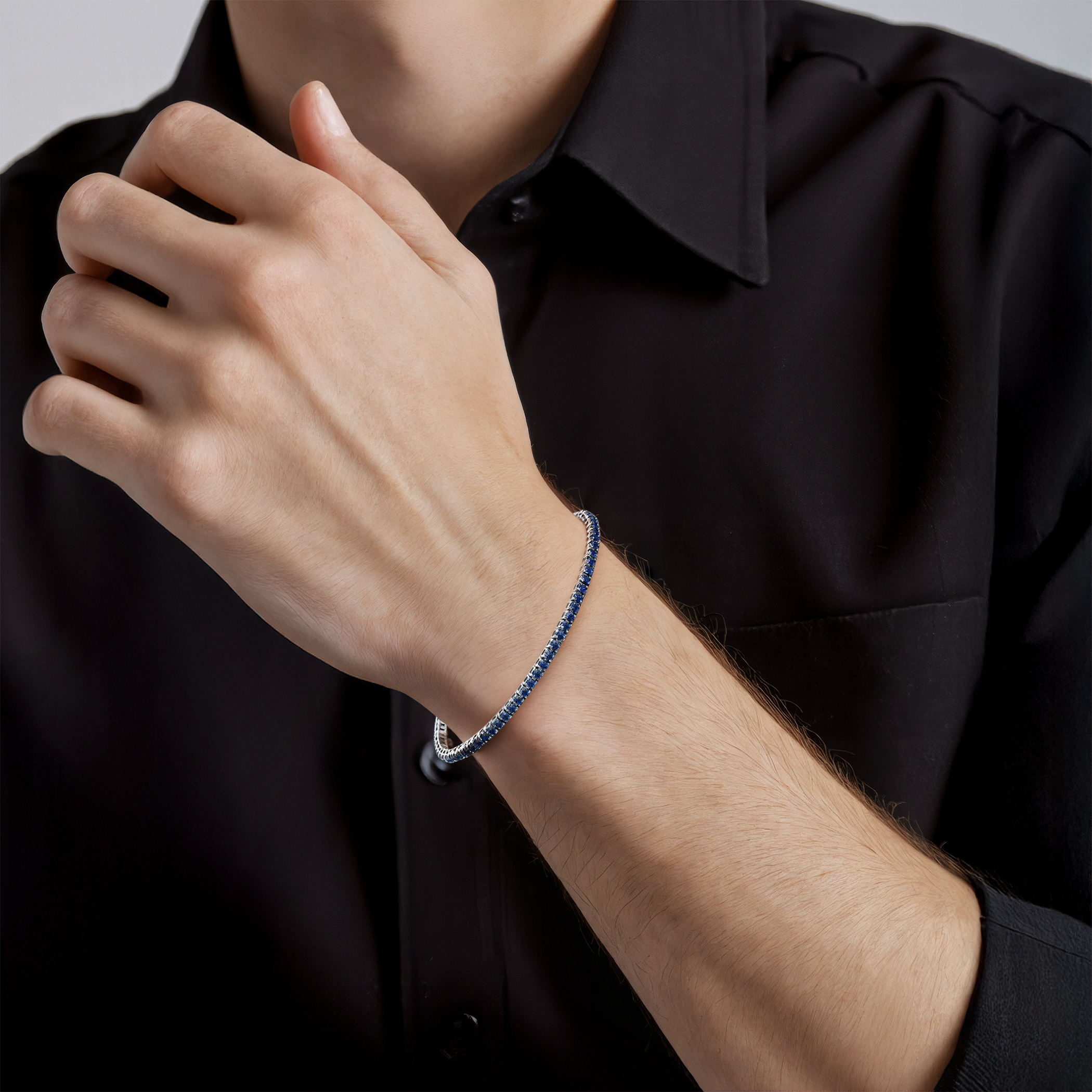 Tennisarmband Luminy 2,3 mm: Weißgold, blaue Saphire