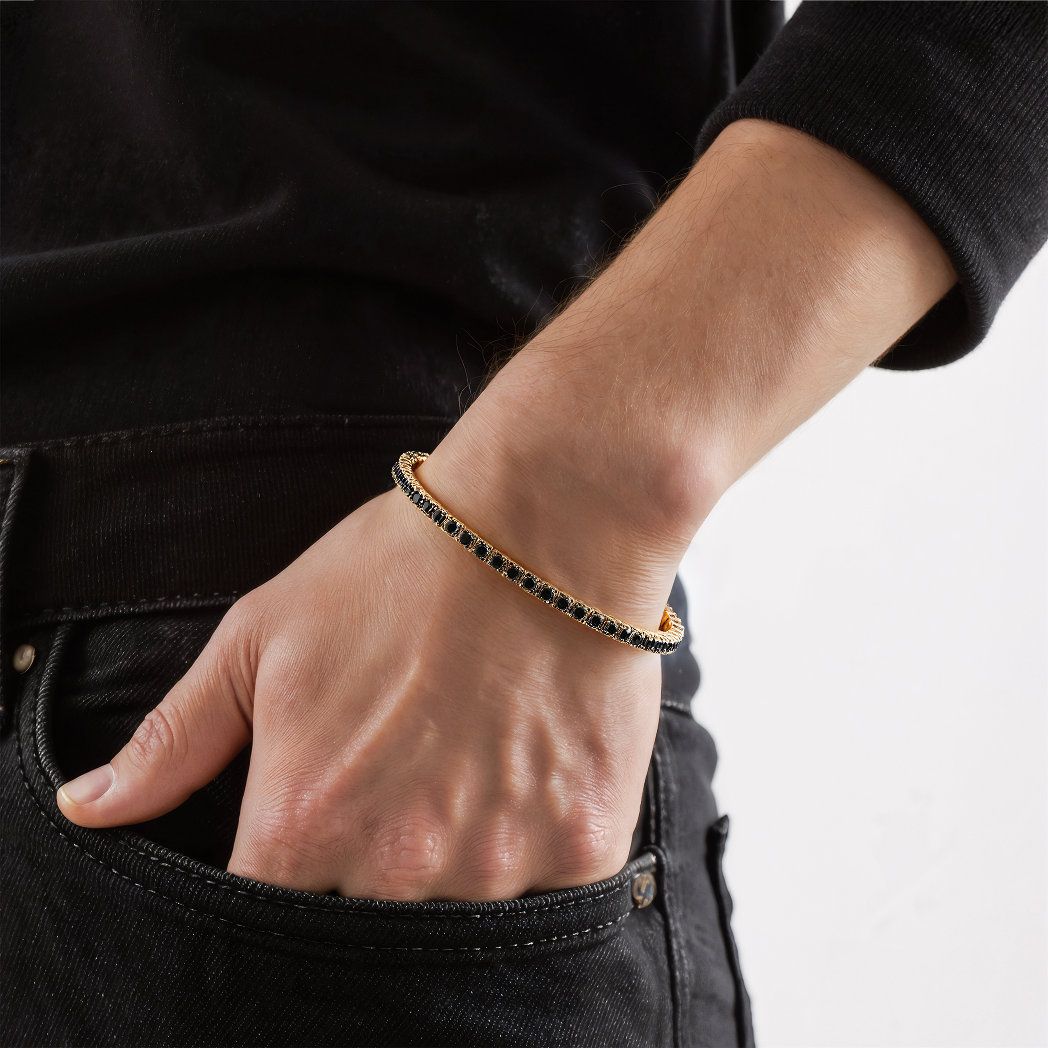 Tennisarmband mit schwarzen Diamanten 1,620 ct 3,2 mm 18 cm, 585er Gold