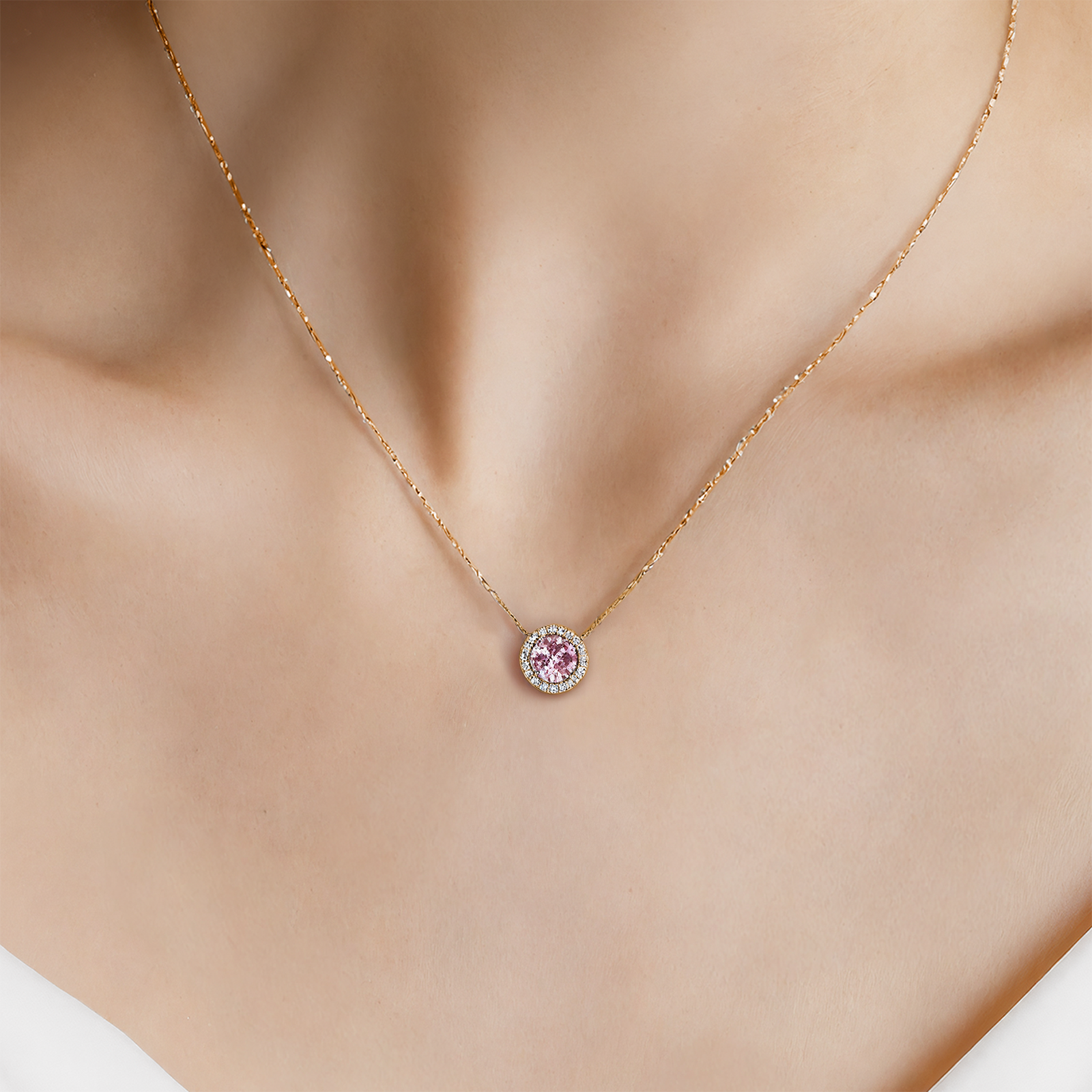 Naszyjnik złoty 585 z różowym diamentam laboratoryjnym 0.5ct 45 cm - 4