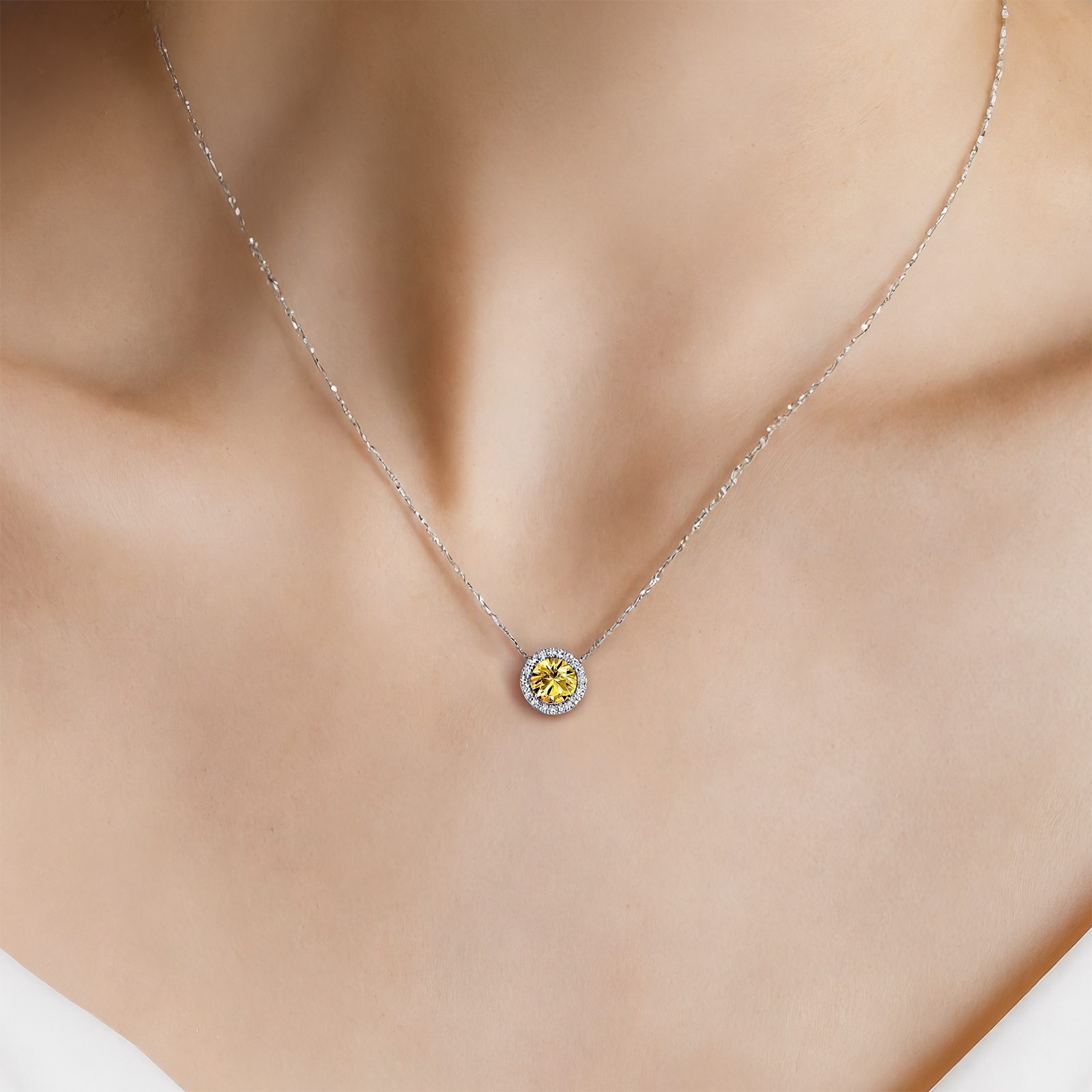 Naszyjnik z białego złota 585 z żółtym diamentem laboratoryjnym 0.5ct 45 cm - 4