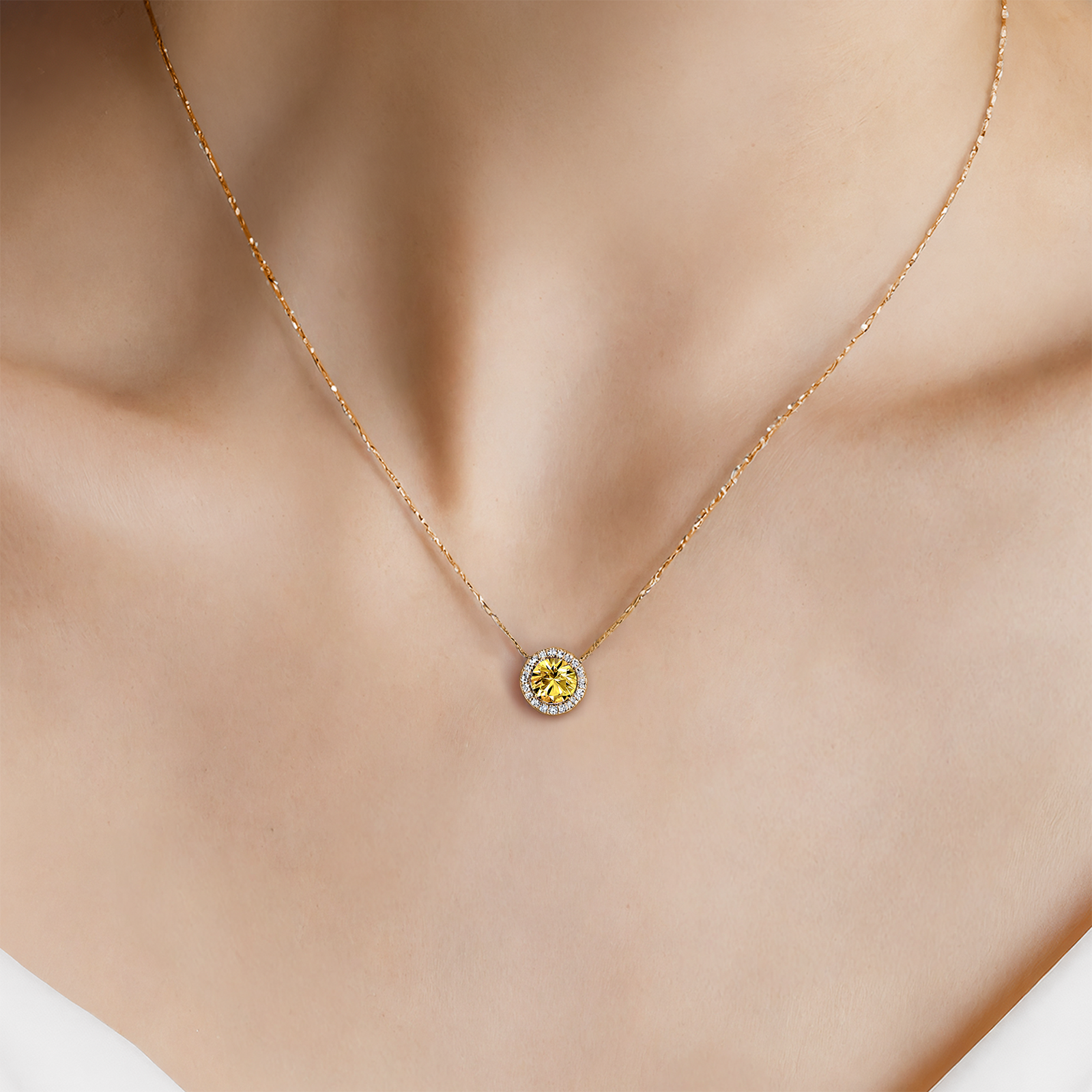 Naszyjnik złoty 585 z żółtym diamentem laboratoryjnym 0.5ct 45 cm - 4