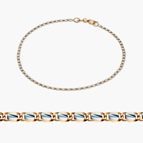 Bransoletka Łańcuszkowa blaszki z biało-żółtego złota 585 1,6mm 19cm
