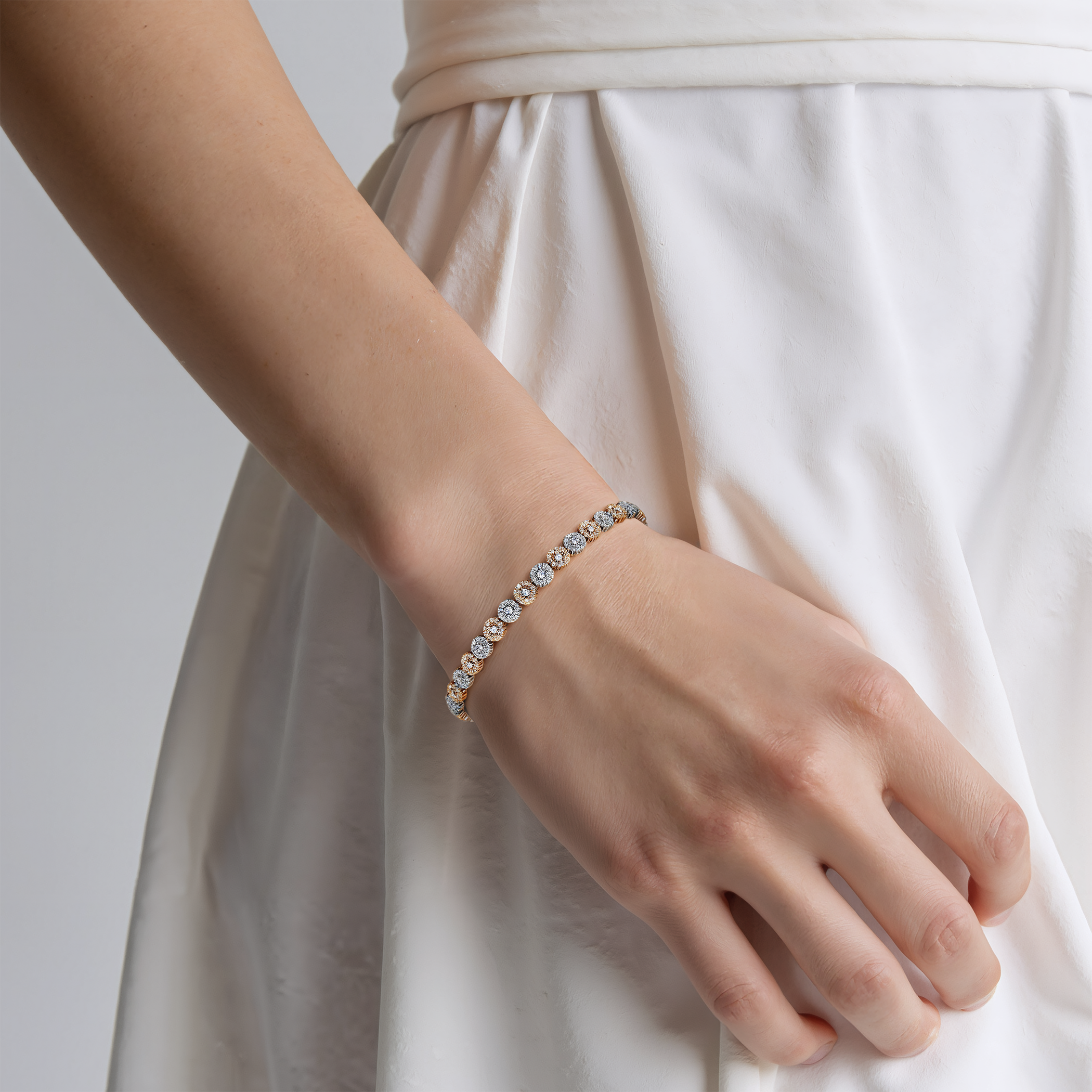 Bransoletka tenisowa z biało-żółtego złota 585 z cyrkoniami 5,0mm 19cm