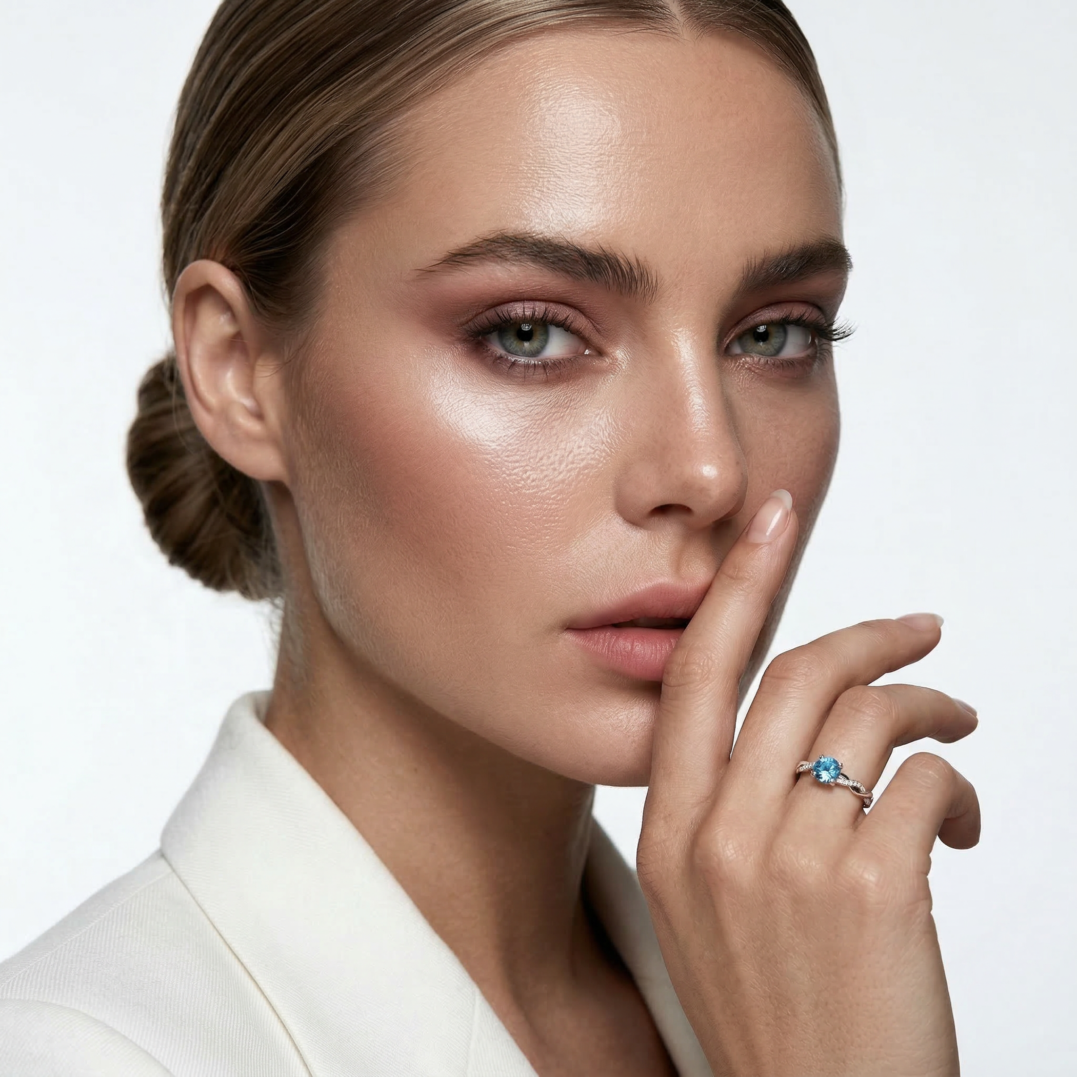 Pierścionek zaręczynowy SAVICKI: dwukolorowe złoto, niebieski diament laboratoryjny