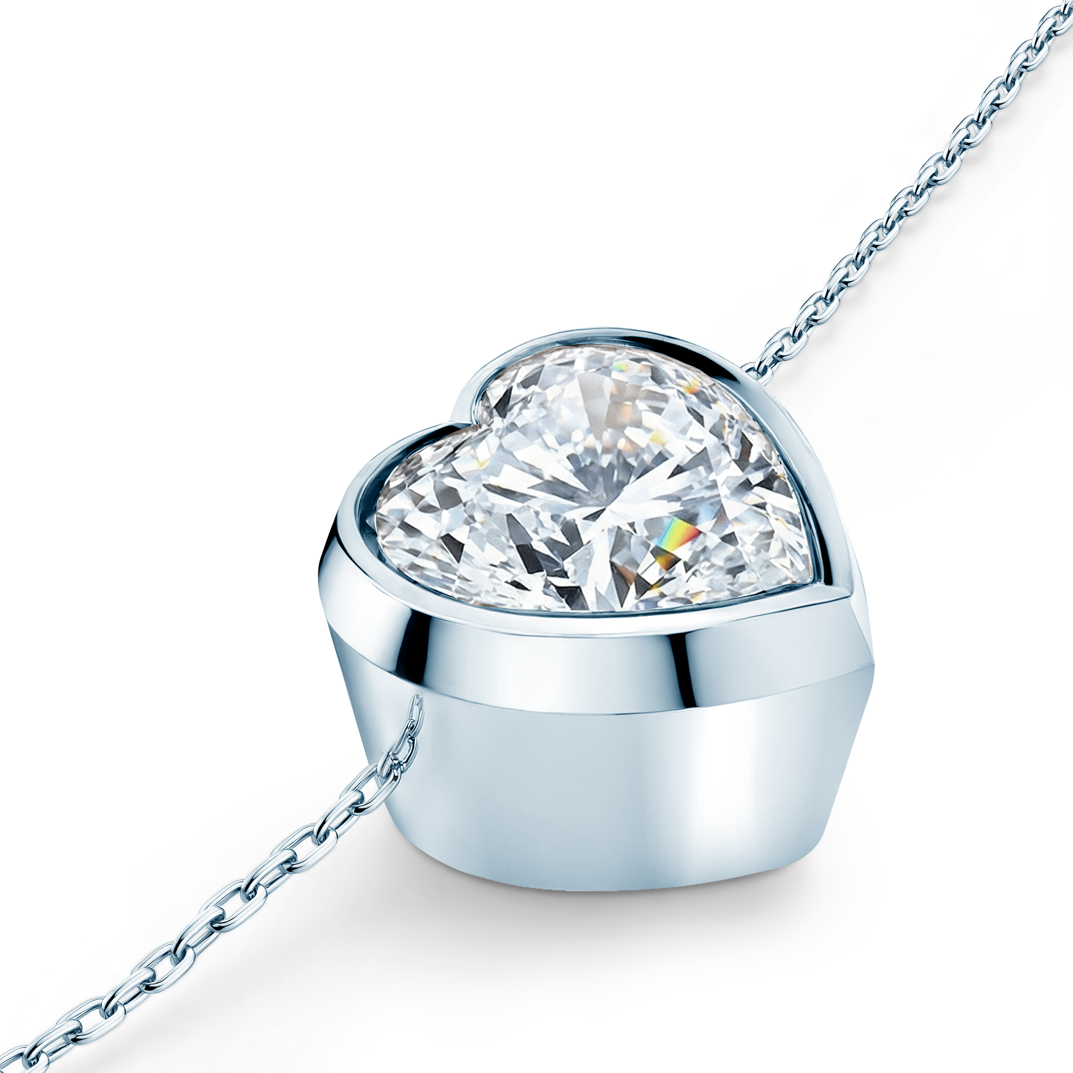 Naszyjnik z białego złota 585 z białym diamentem laboratoryjnym 0.08ct 42 cm - 3