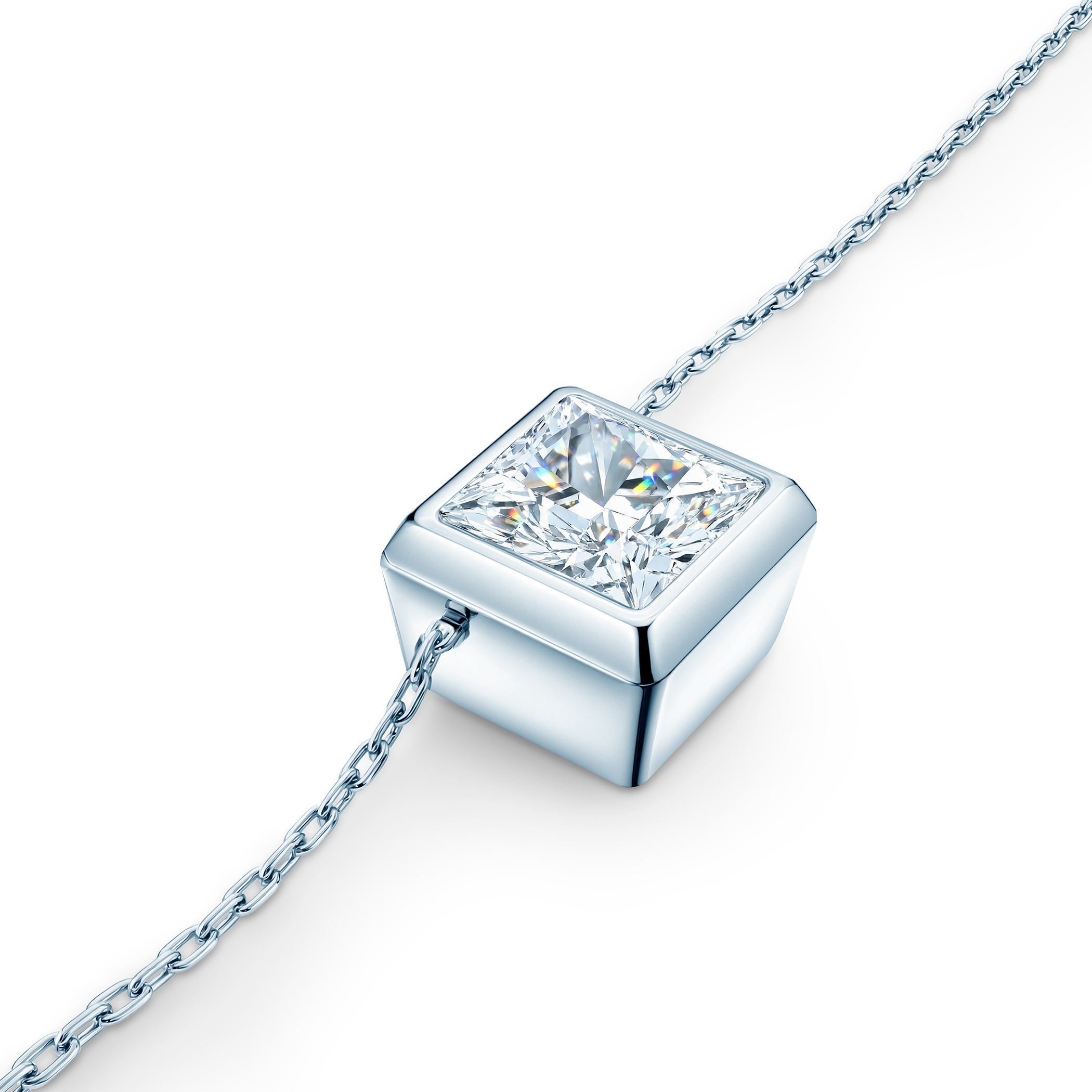 14K white gold necklace with 0.08ct white diamond 42 cm - 3