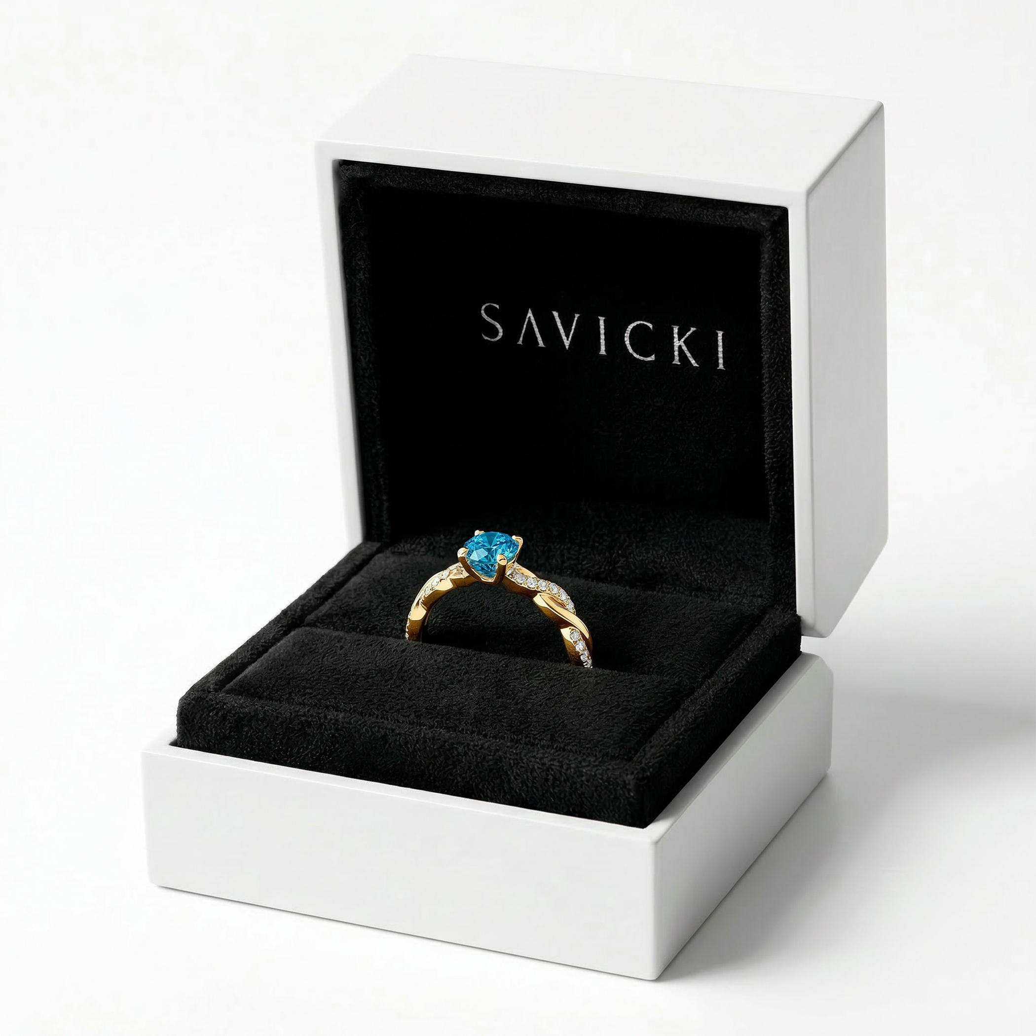 Verlobungsring SAVICKI: Gold, blauer Labordiamant - 6