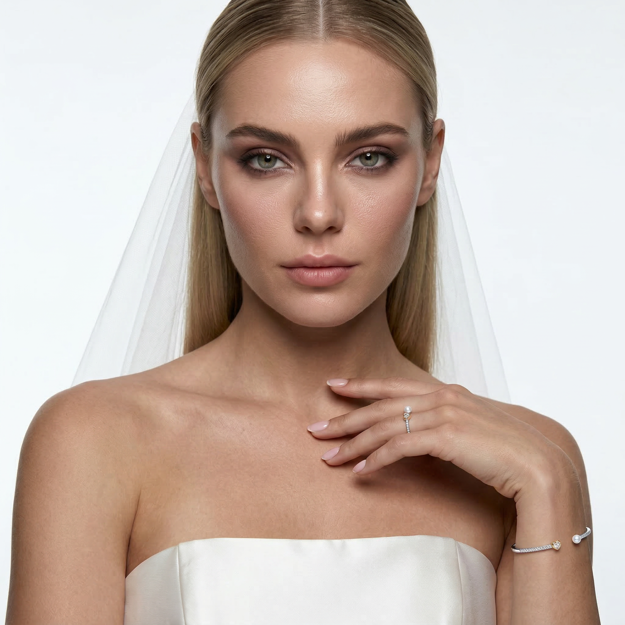 Bransoletka Bangle srebrna pozłacana z perłą 2mm - 4