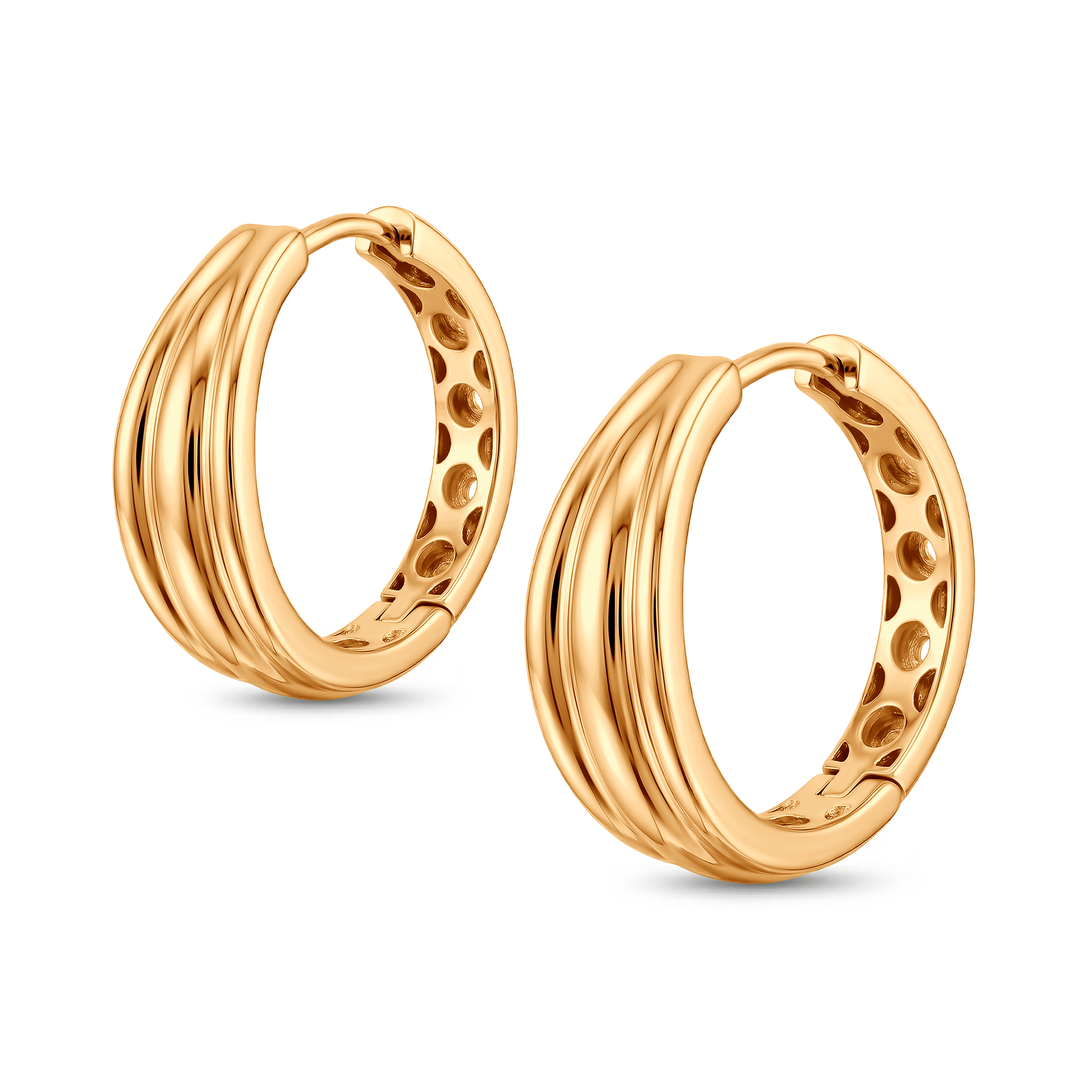 Kolczyki SAVICKI: zdobione żłobieniem złote (585) - 3