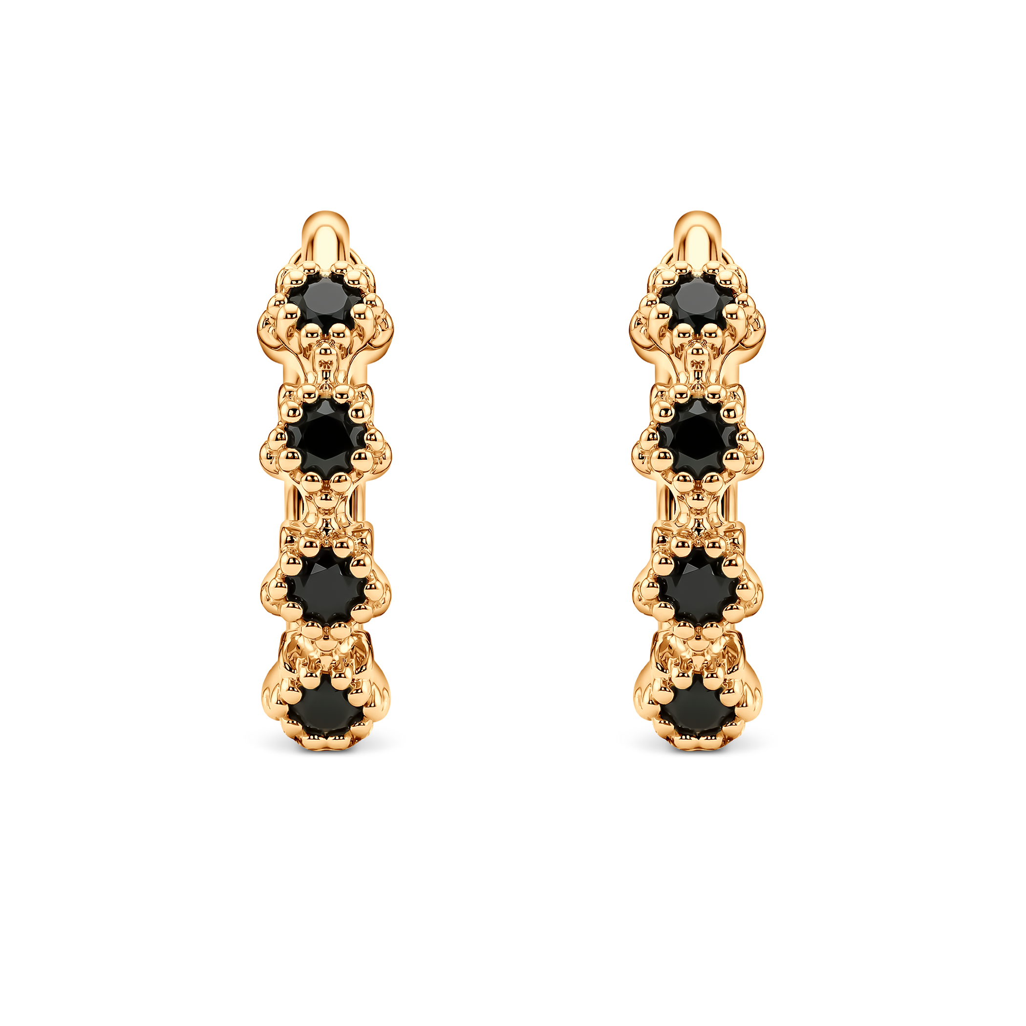 Kolczyki Savicki: złote (585) kwiatki z czarnymi cyrkoniami