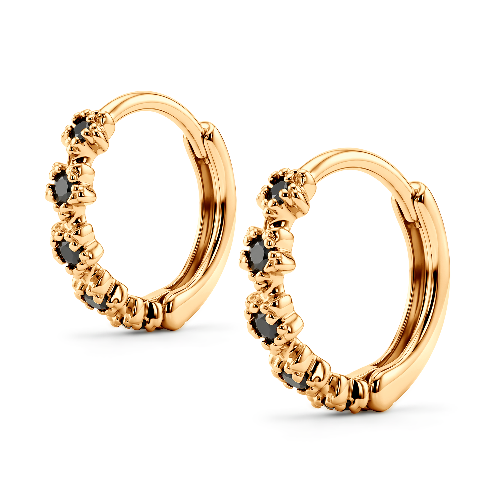 Kolczyki Savicki: złote (585) kwiatki z czarnymi cyrkoniami - 3