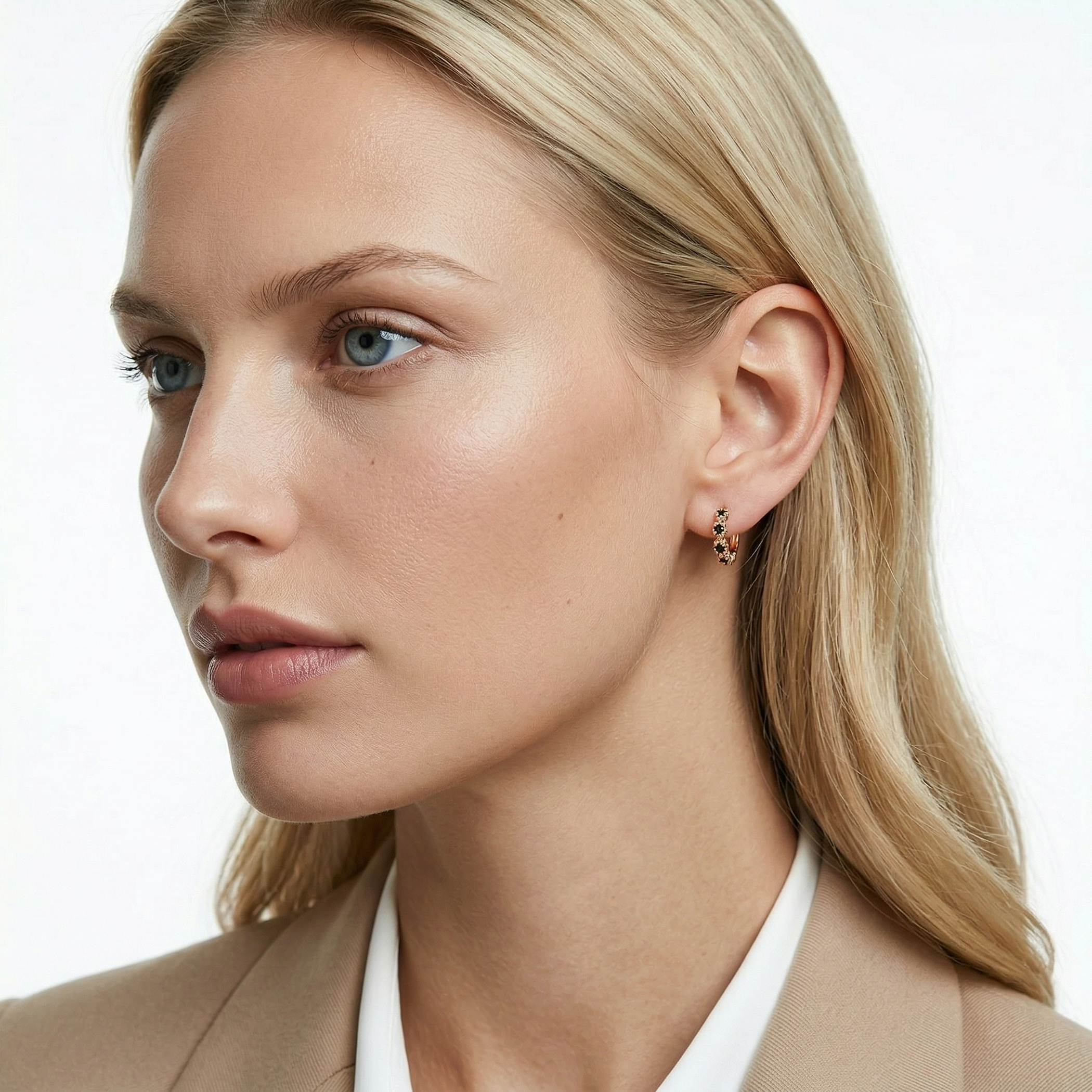 Kolczyki Savicki: złote (585) kwiatki z czarnymi cyrkoniami - 4