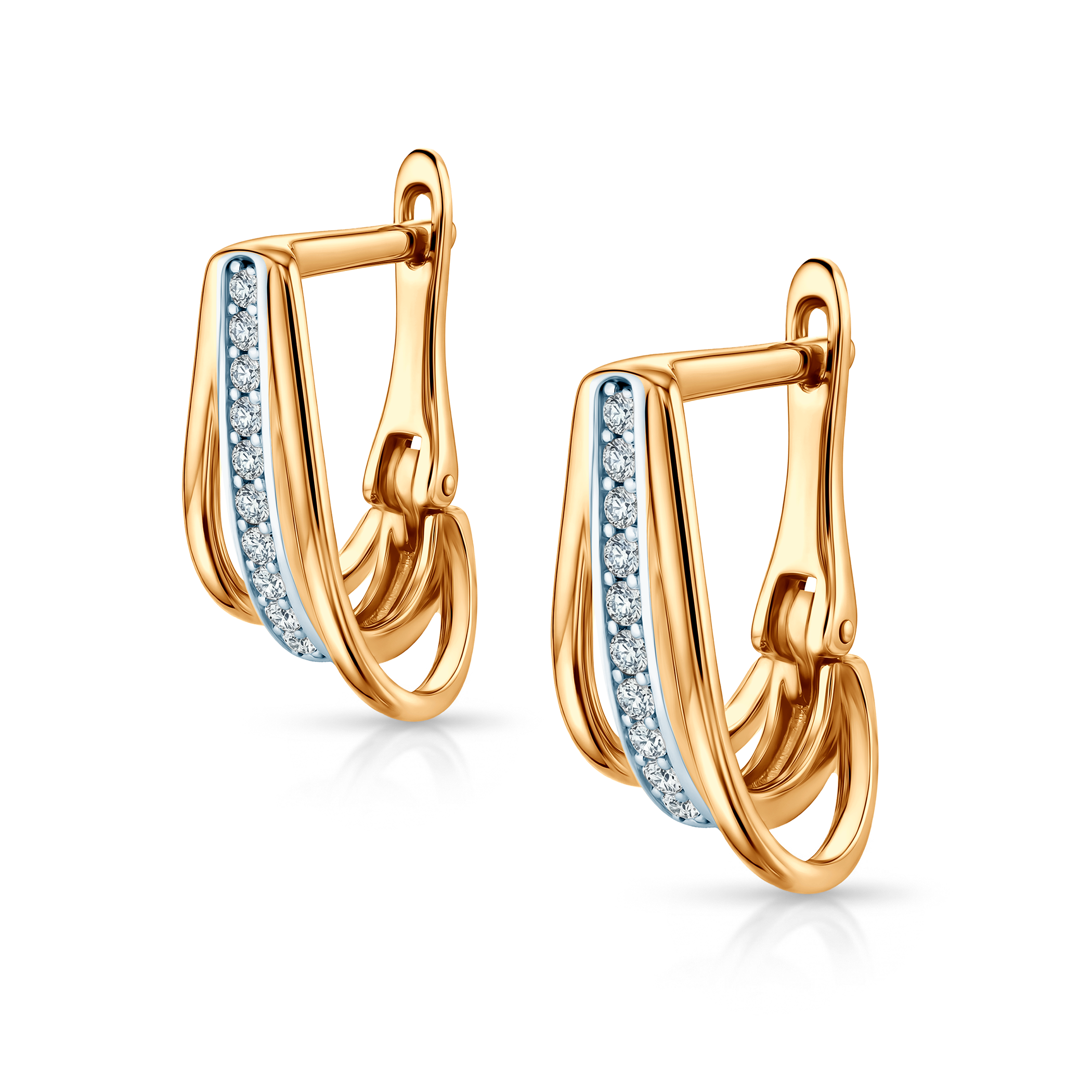 Kolczyki Savicki: dwukolorowe złoto, cyrkonie - 3