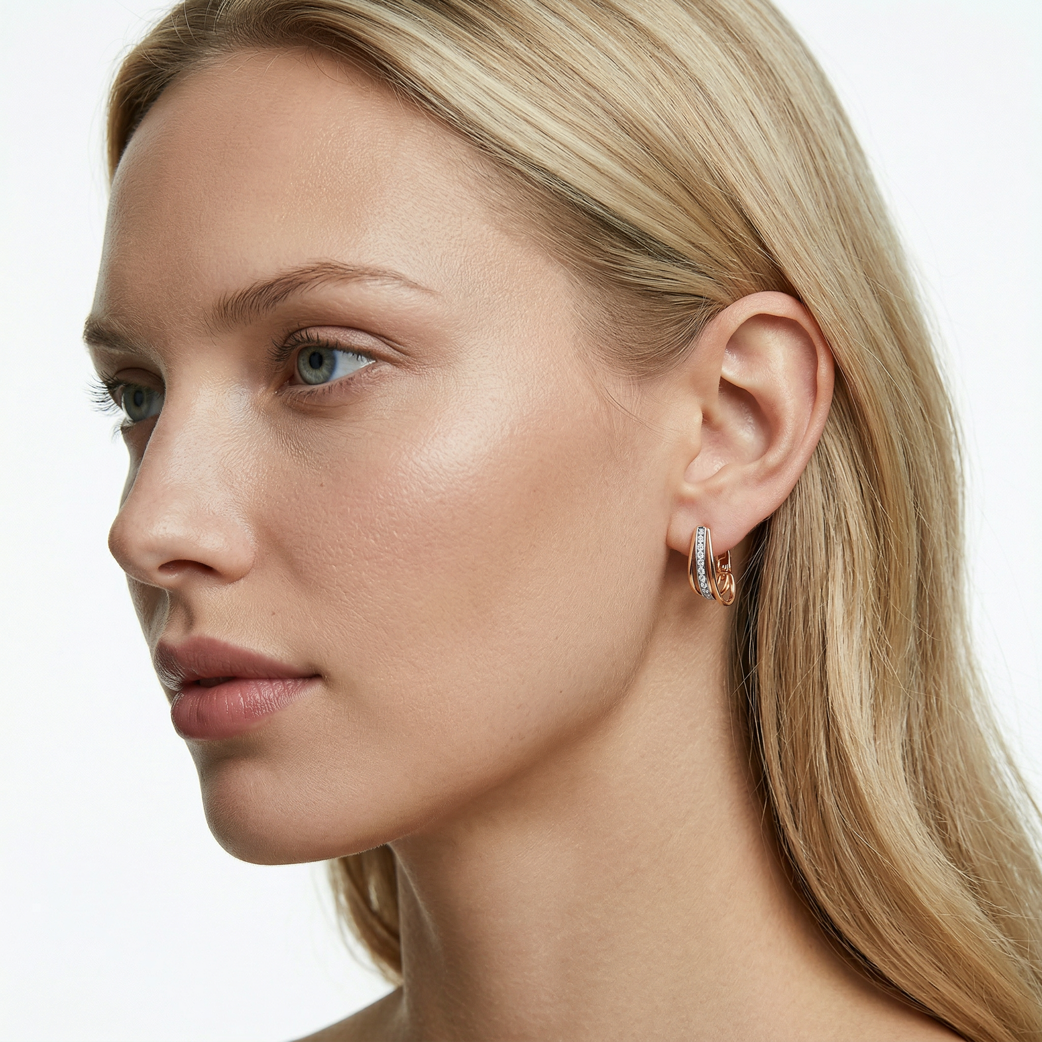 Kolczyki Savicki: dwukolorowe złoto, cyrkonie - 5