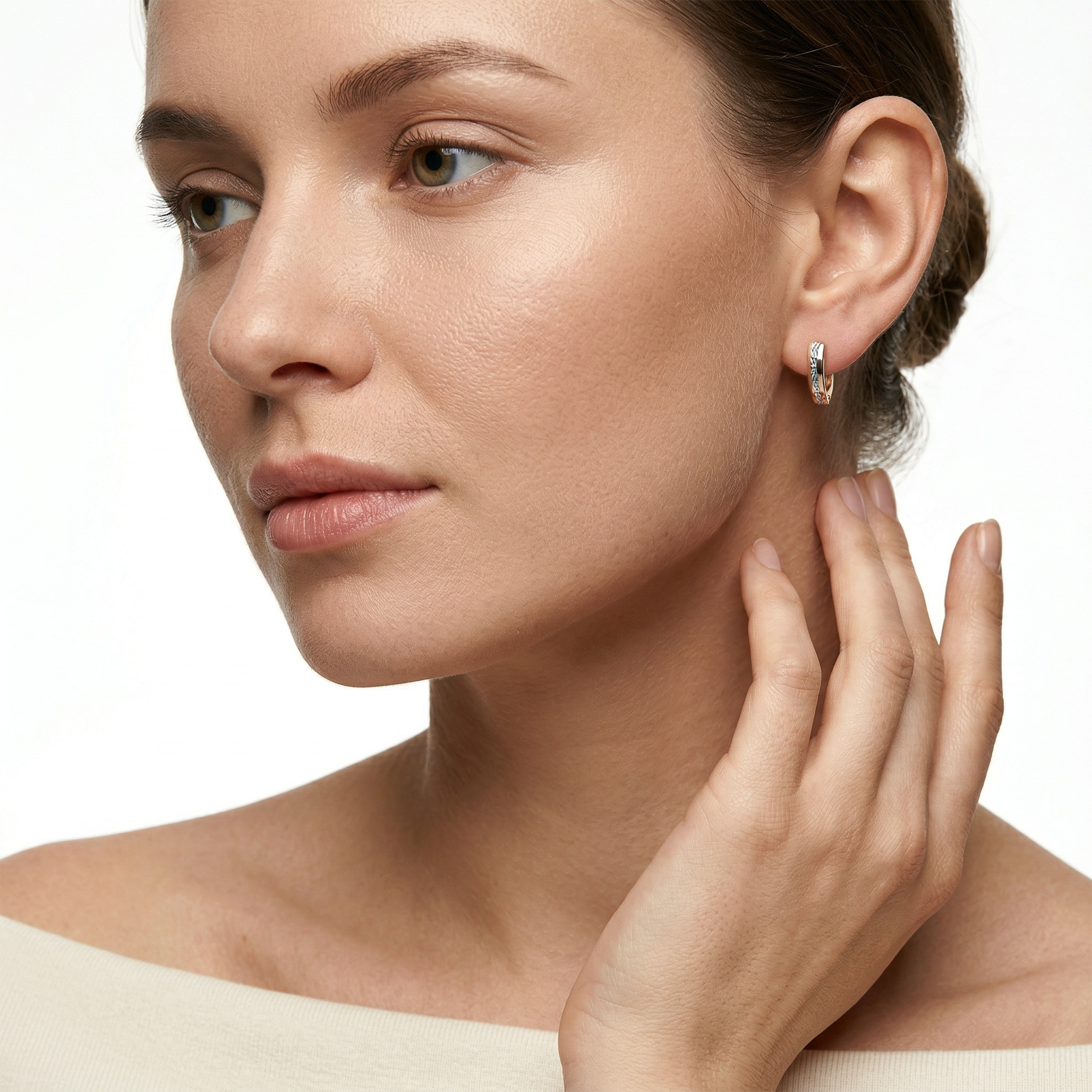 Kolczyki Savicki: Diamentowane na środku dwukolorowe złoto - 4