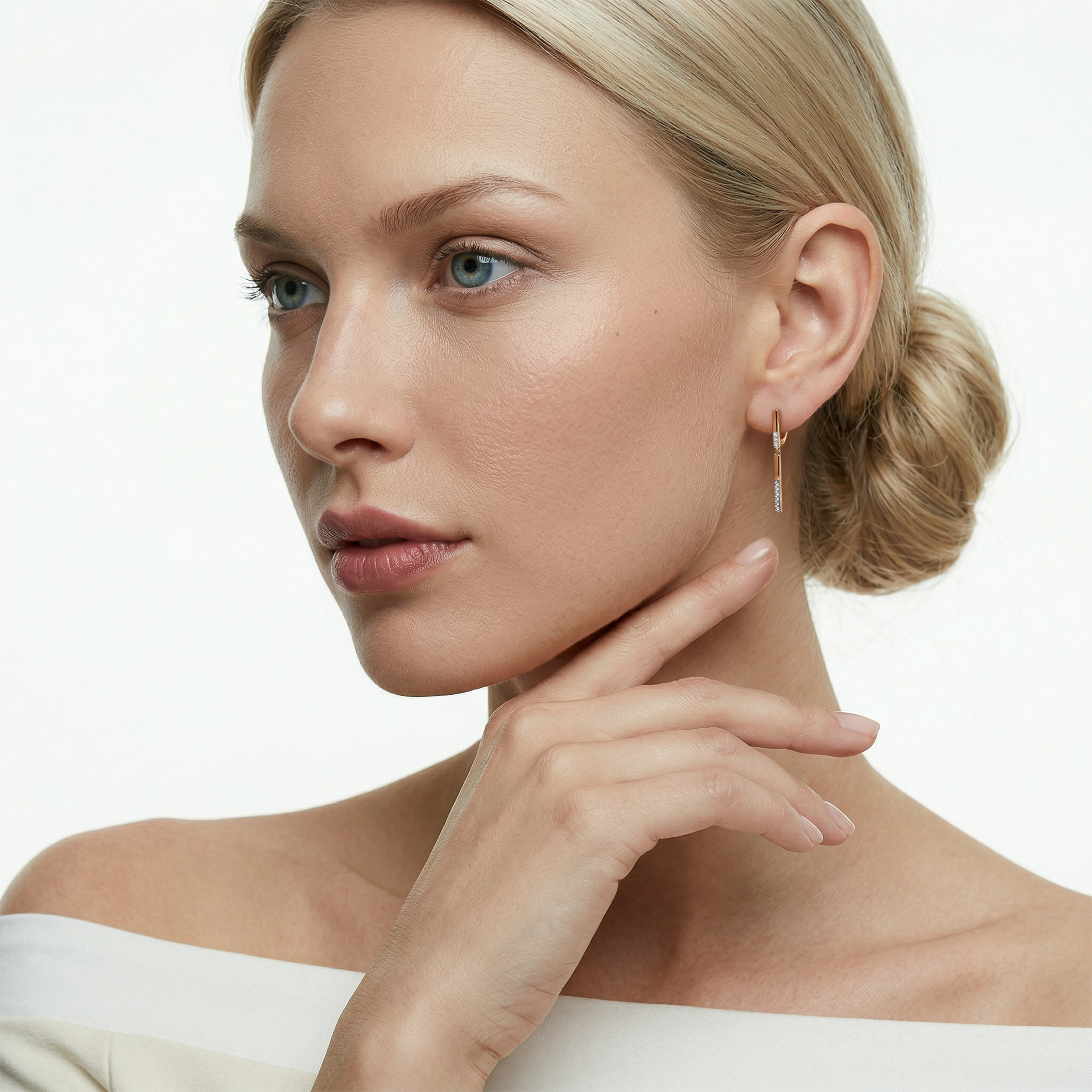 Kolczyki wiszące Savicki: złote pręciki z cyrkoniami - 4