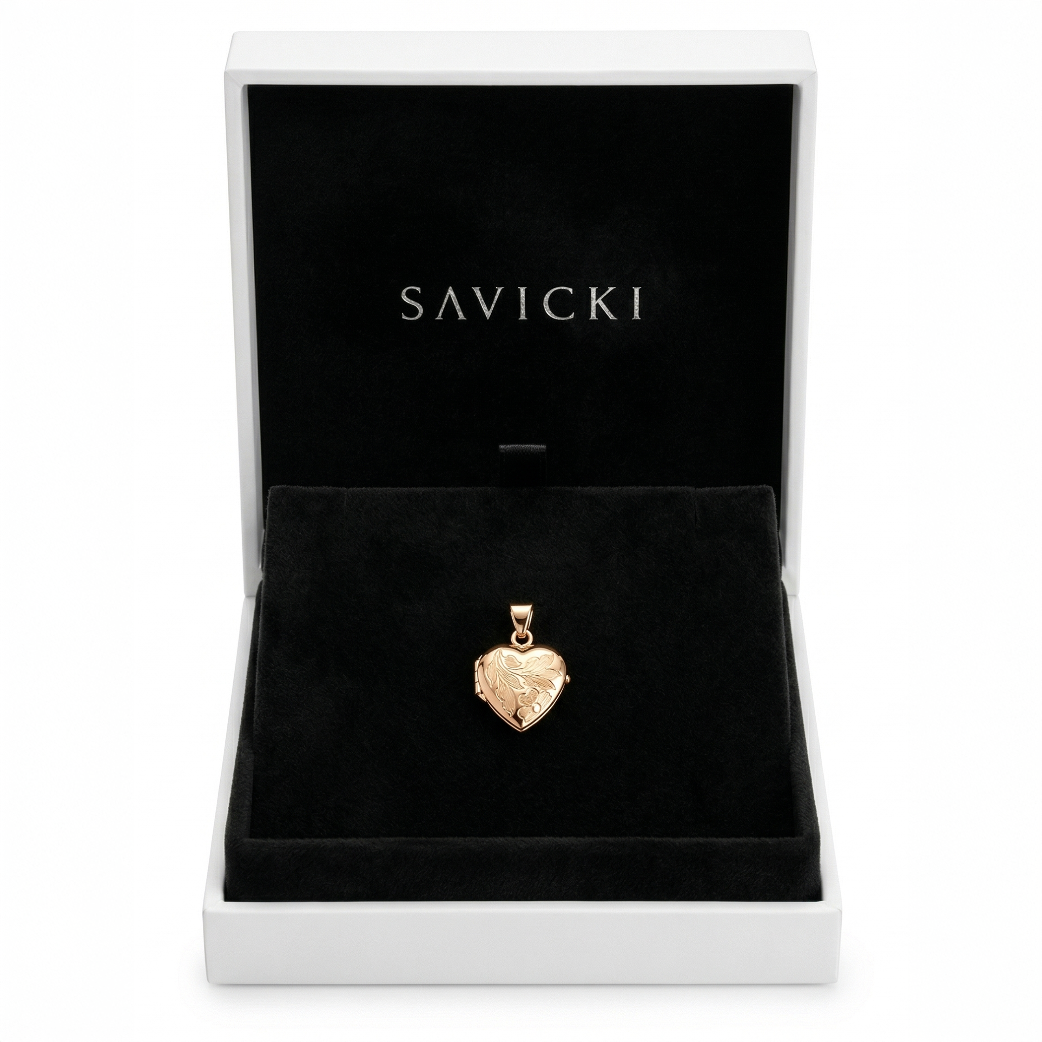 Zawieszka złota SAVICKI: puzderko grawerowane serce