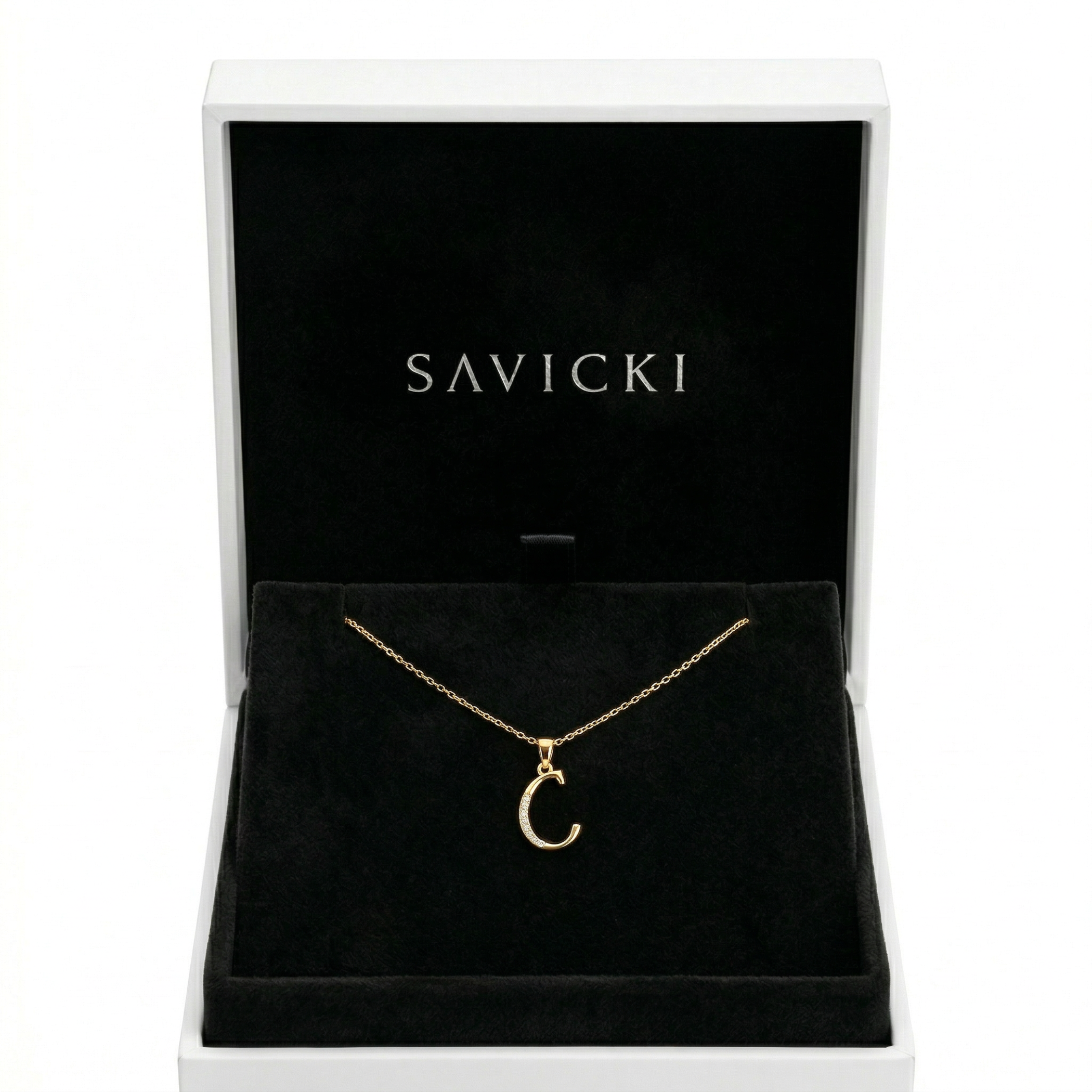 Zawieszka literka C Savicki: srebrna pozłacana, cyrkonie - 5