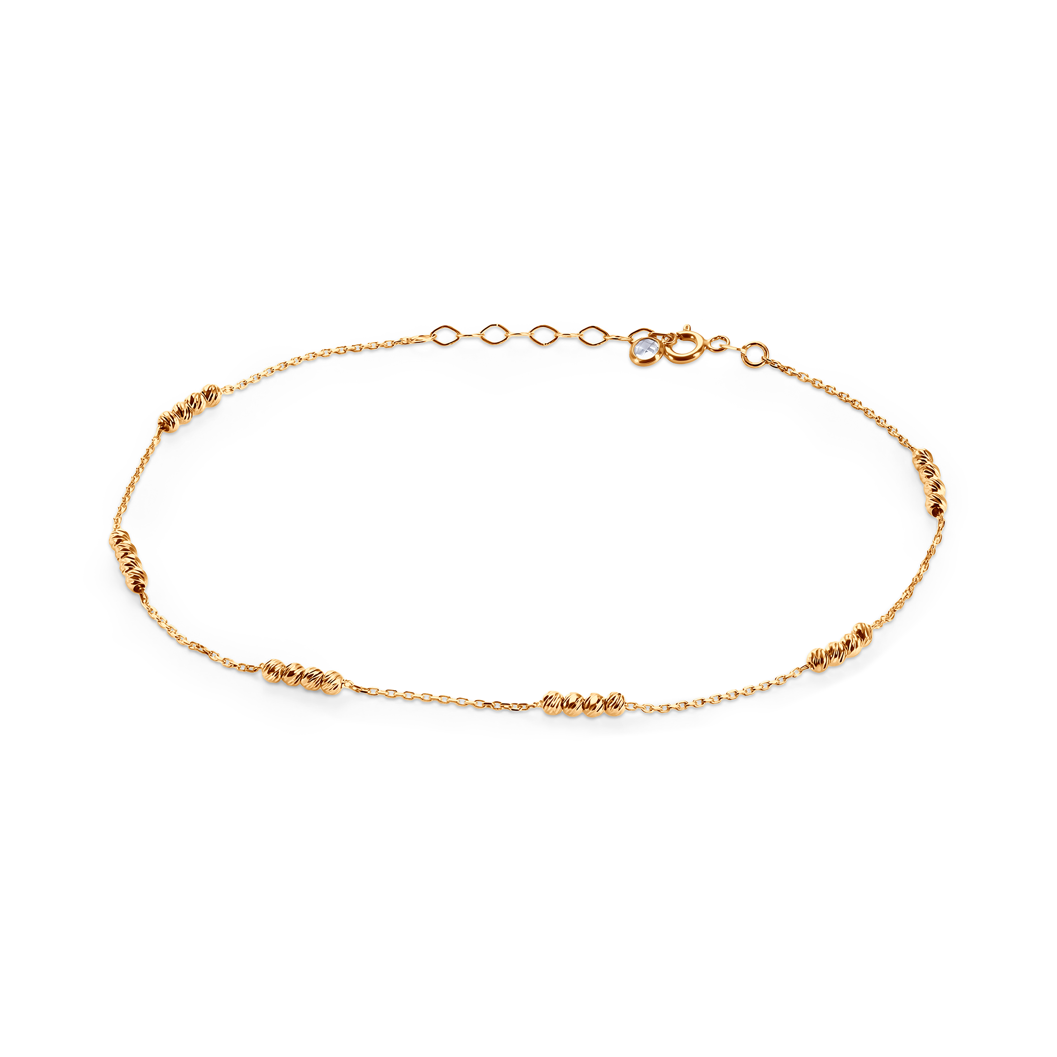 Bransoletka na nogę diamentowane kulki złota 22+3cm