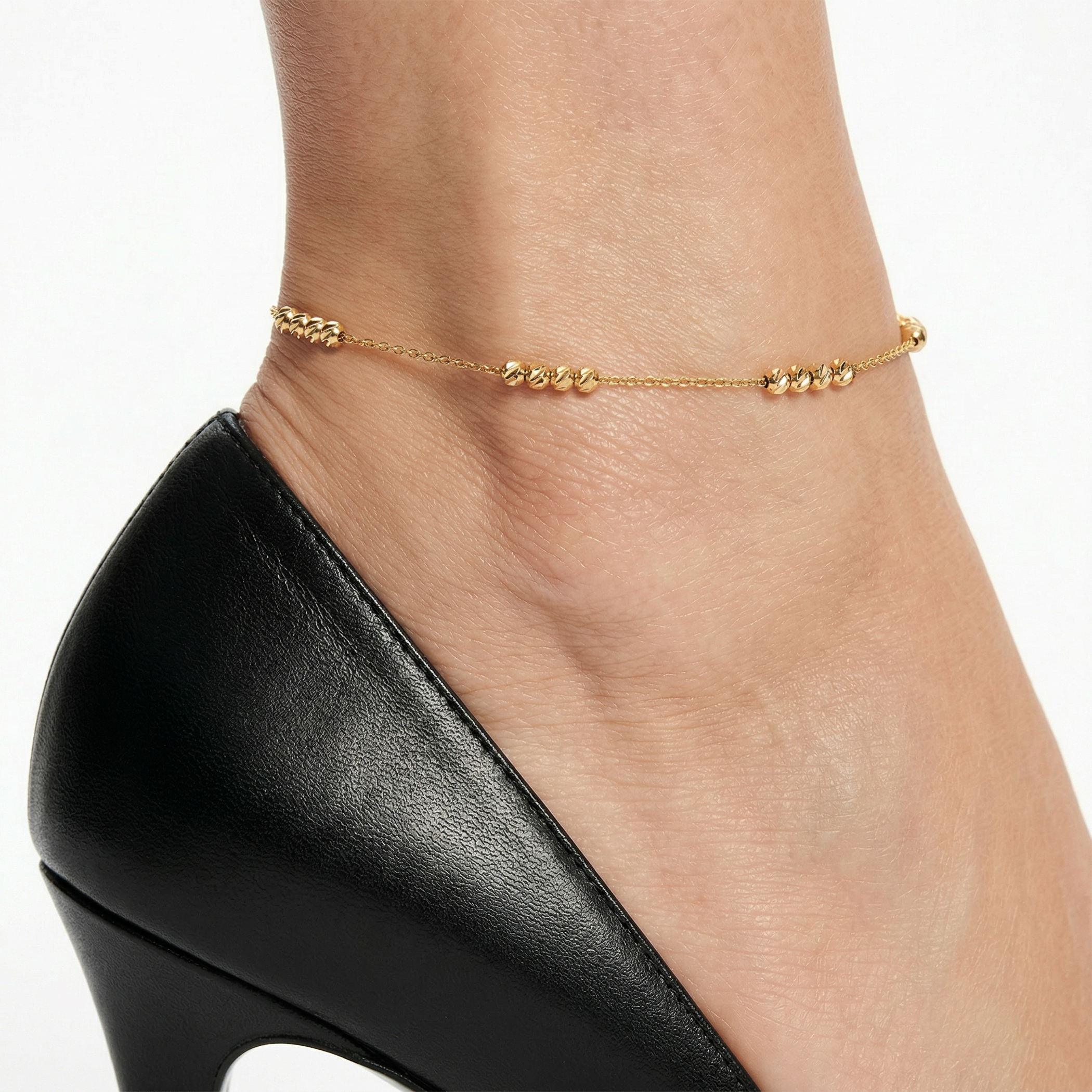 Bransoletka na nogę diamentowane kulki złota 22+3cm - 5