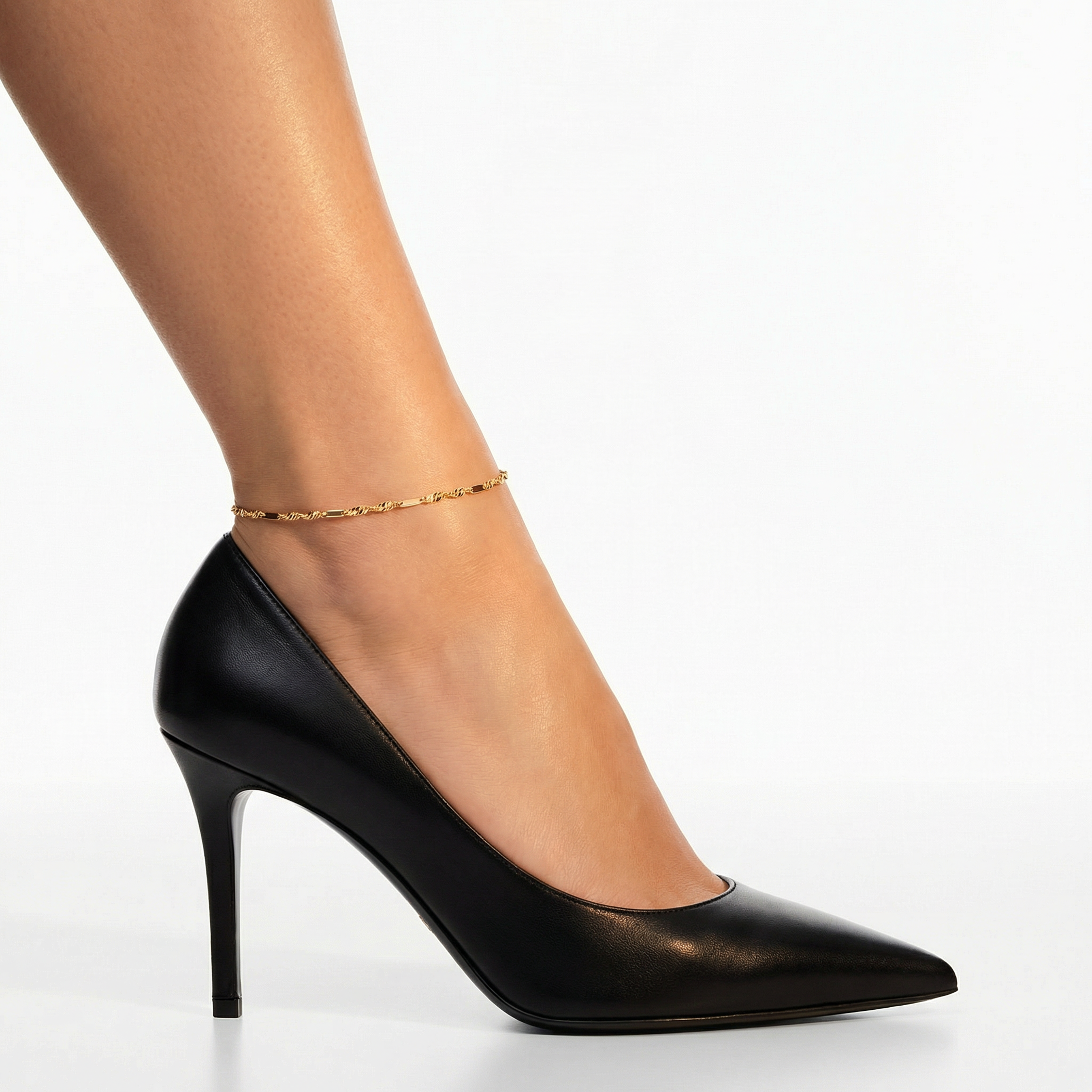 Bransoletka na nogę  singapur z blaszką złota 25cm - 4