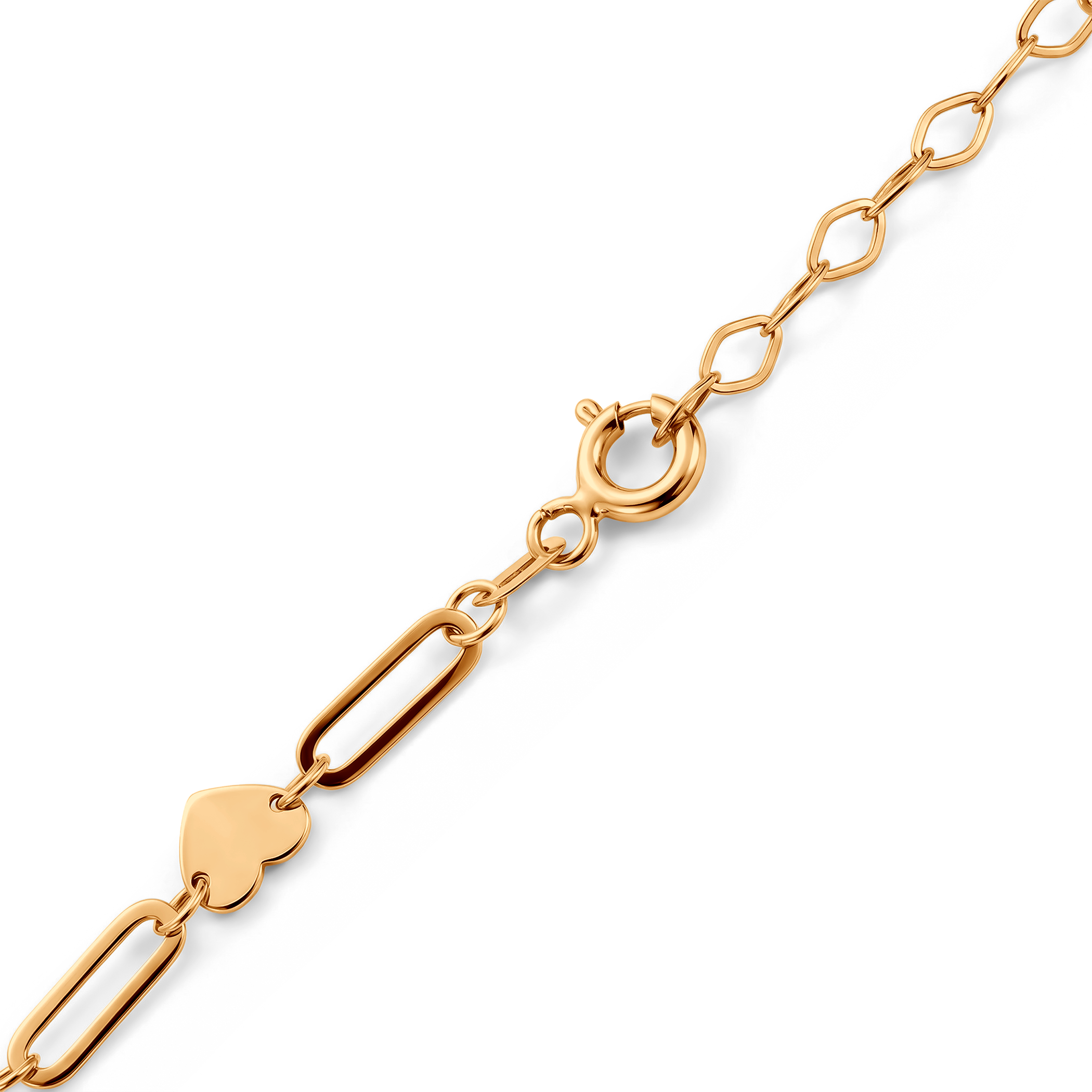 Bransoletka na nogę Łańcuszkowa podłużne ogniwa i serca złota 22+3cm - 3