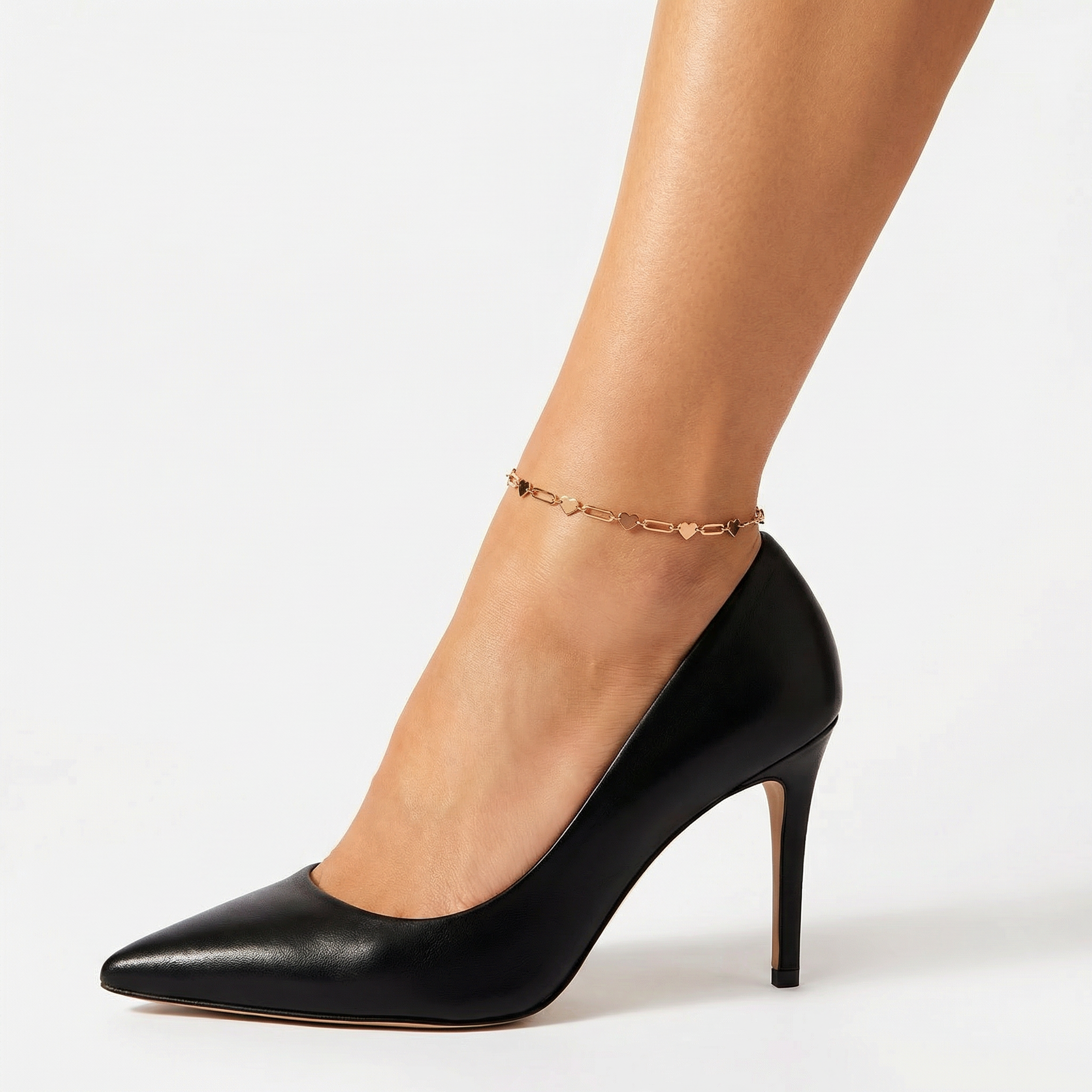 Bransoletka na nogę Łańcuszkowa podłużne ogniwa i serca złota 22+3cm - 4