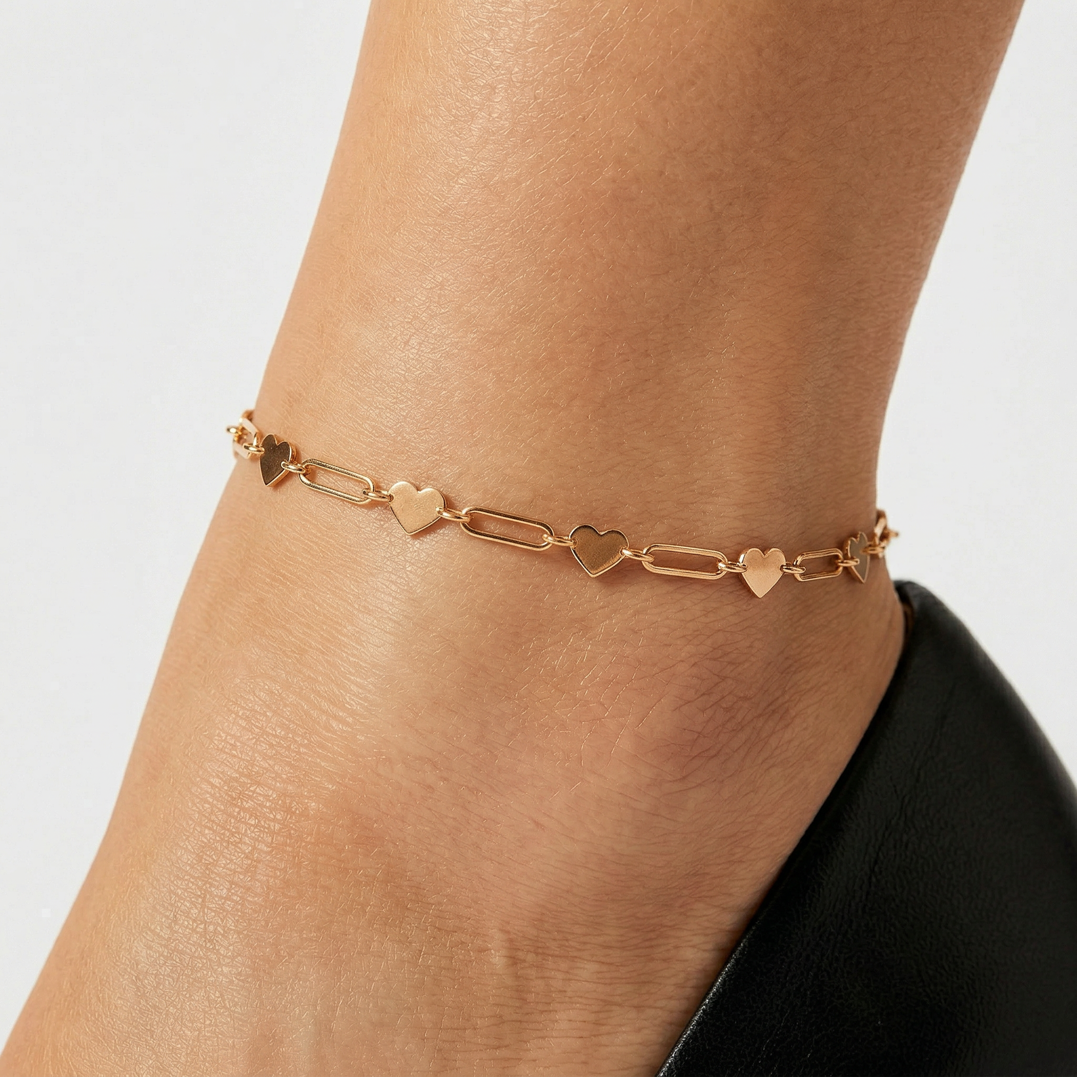 Bransoletka na nogę Łańcuszkowa podłużne ogniwa i serca złota 22+3cm - 5
