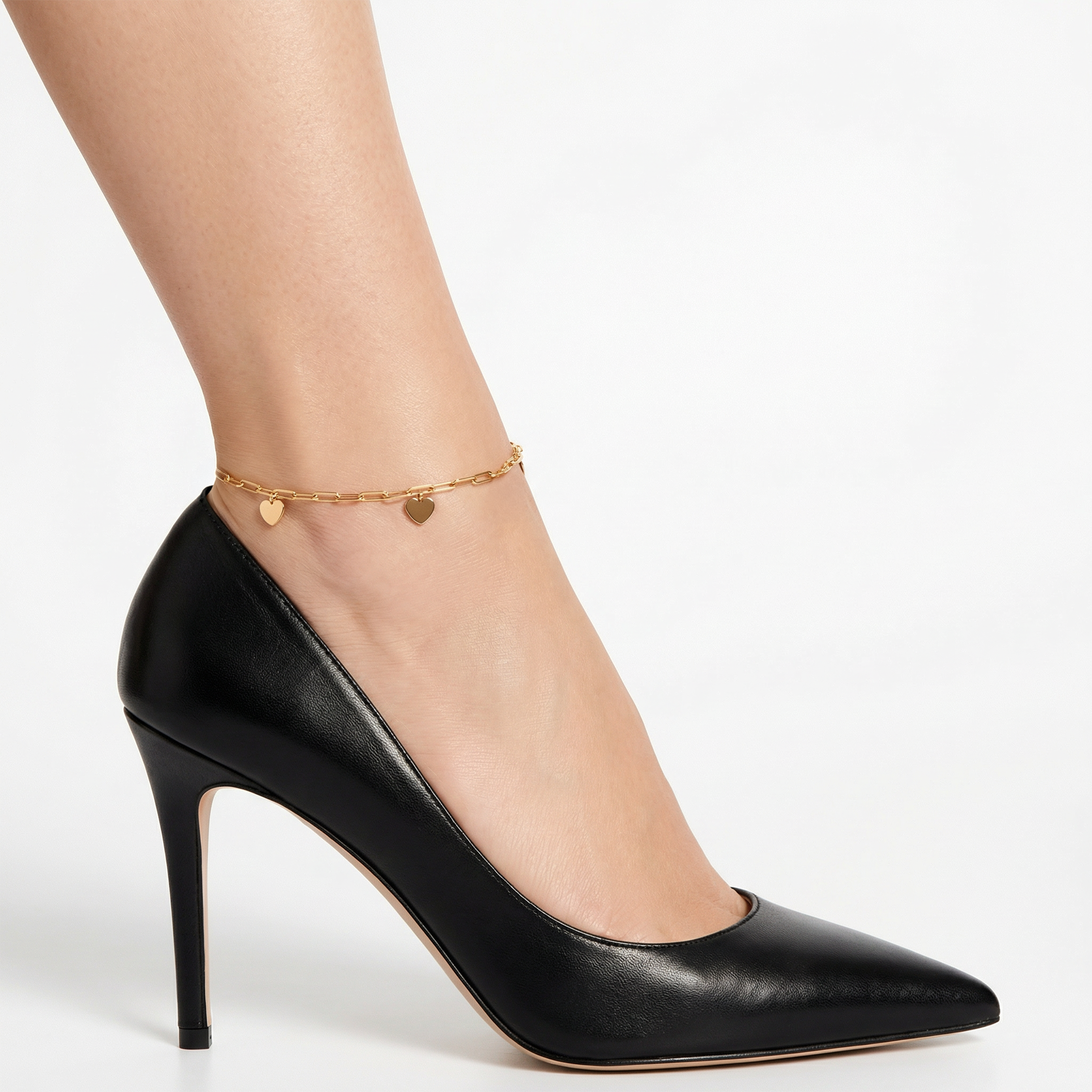 Bransoletka na nogę Łańcuszkowa podłużne ogniwa i wiszące serca złota 22+3cm - 4