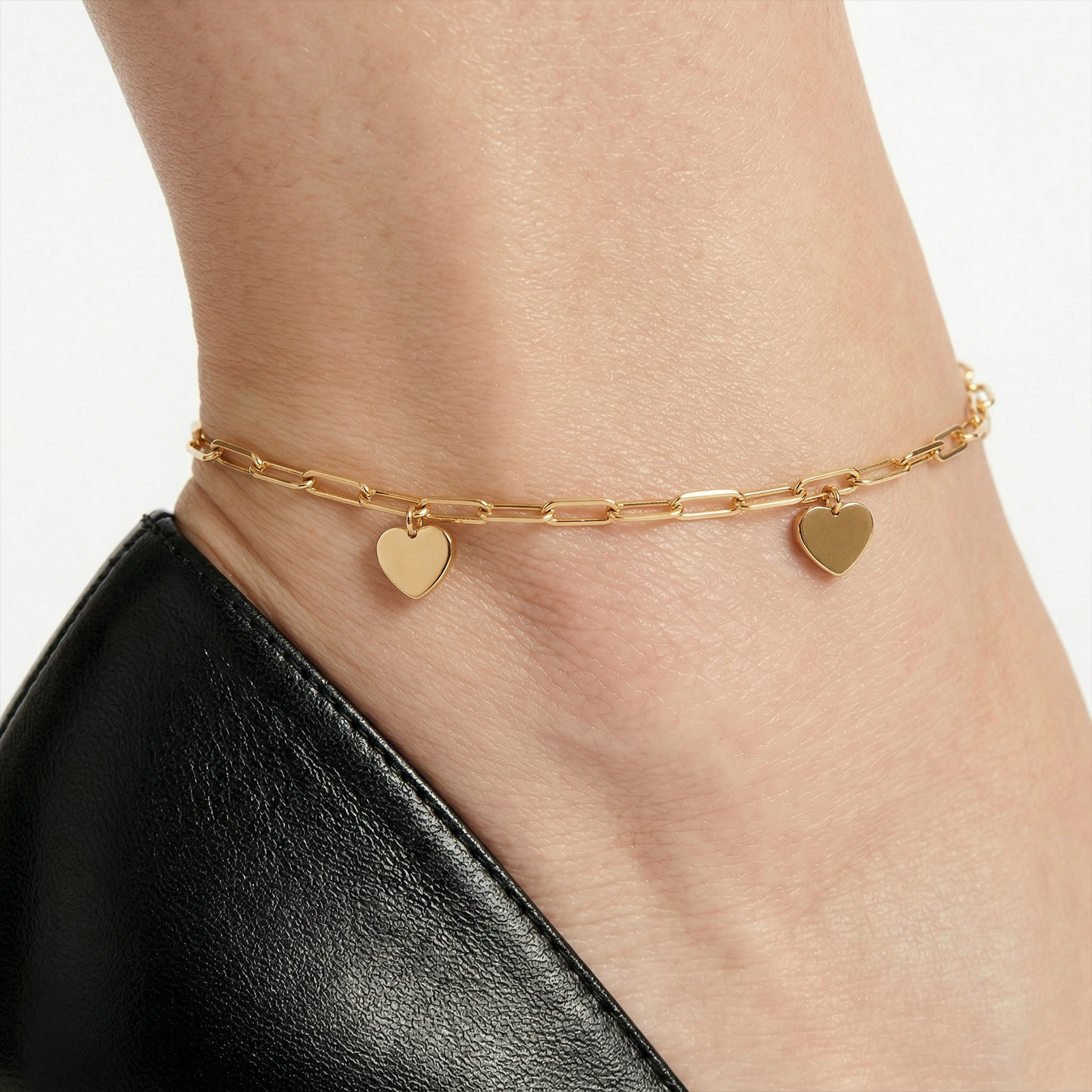 Bransoletka na nogę Łańcuszkowa podłużne ogniwa i wiszące serca złota 22+3cm - 5