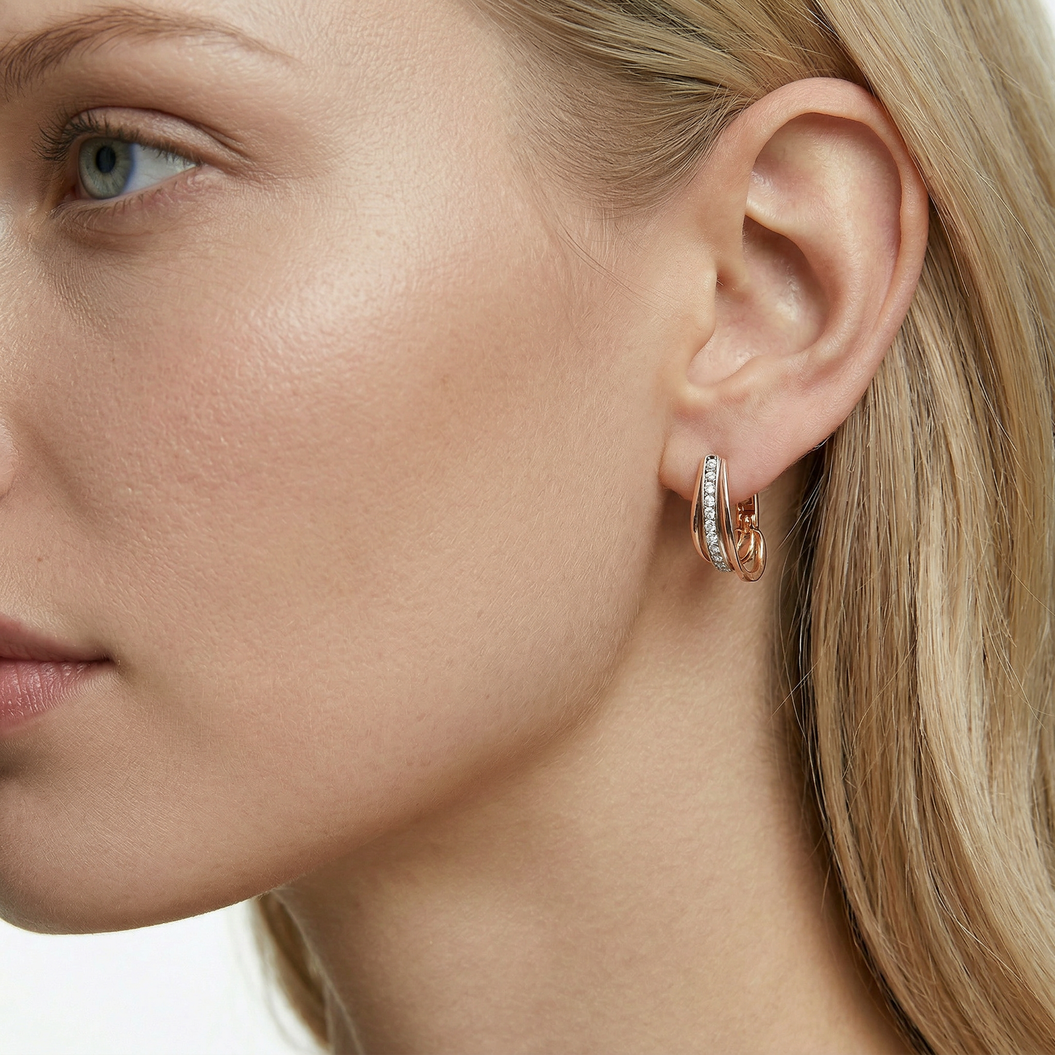 Kolczyki Savicki: dwukolorowe złoto, cyrkonie - 6