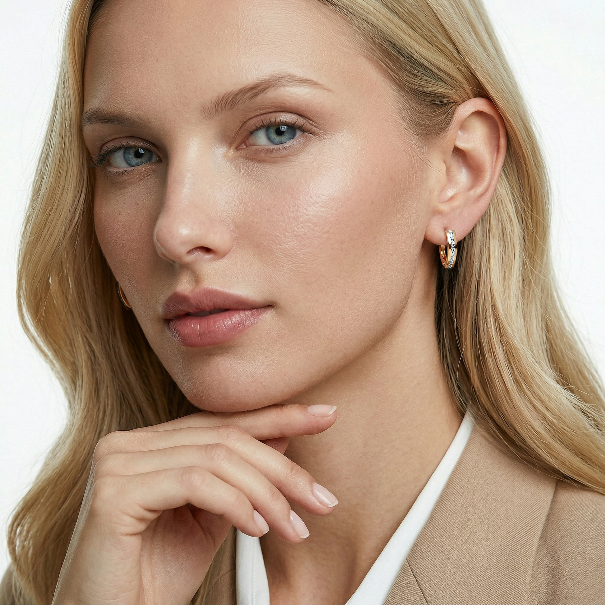 Kolczyki Savicki: Diamentowane na środku dwukolorowe złoto - 5