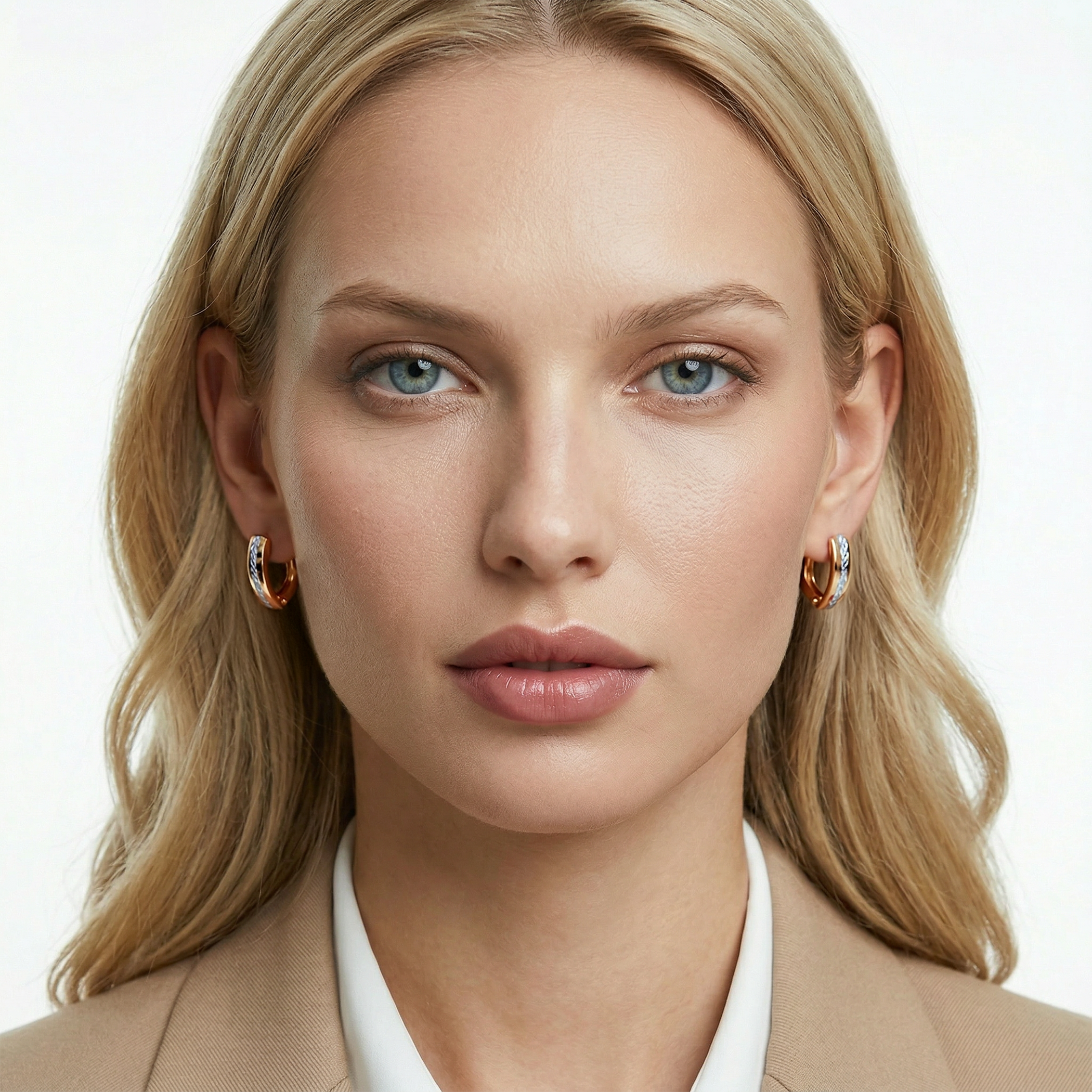 Kolczyki Savicki: Diamentowane na środku dwukolorowe złoto - 6