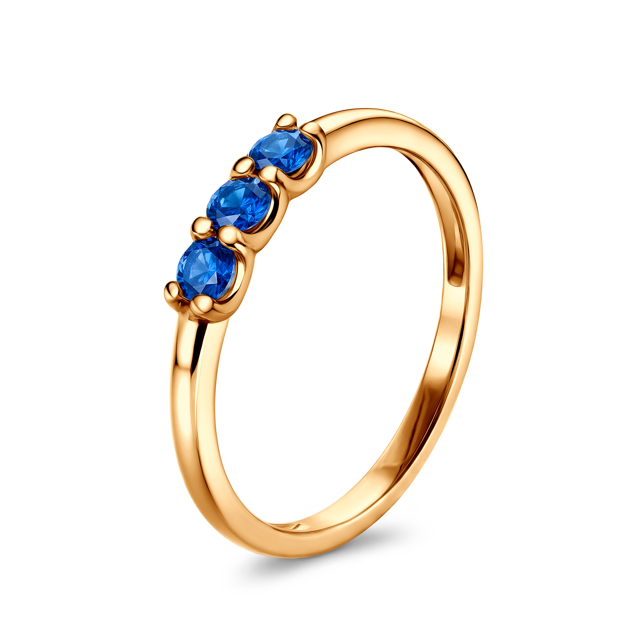 Pierścionek z żółtego złota z niebieskimi szafirami 3x0,15ct - 3