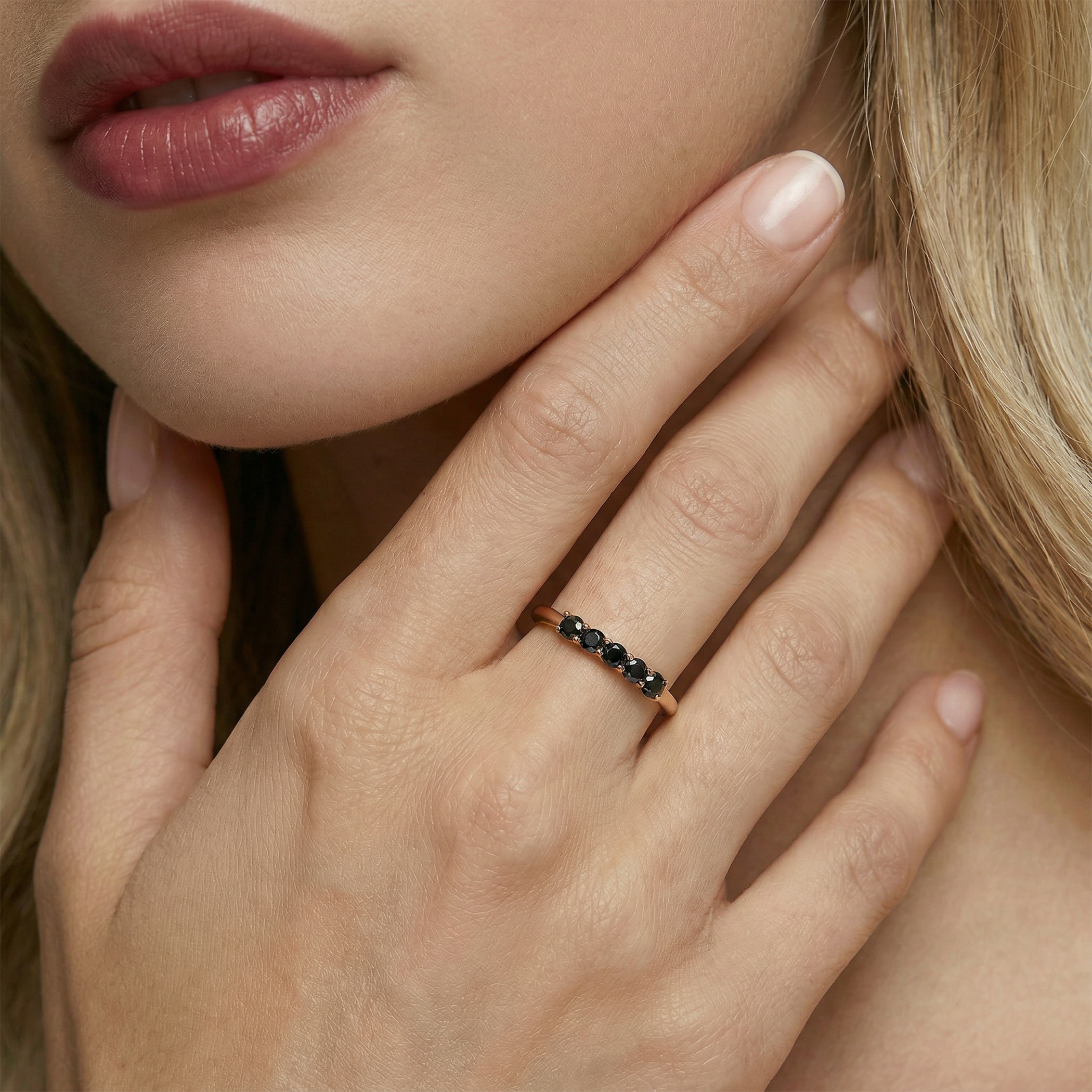 Pierścionek ze złota z czarnymi diamentami 5x0,12ct - 6