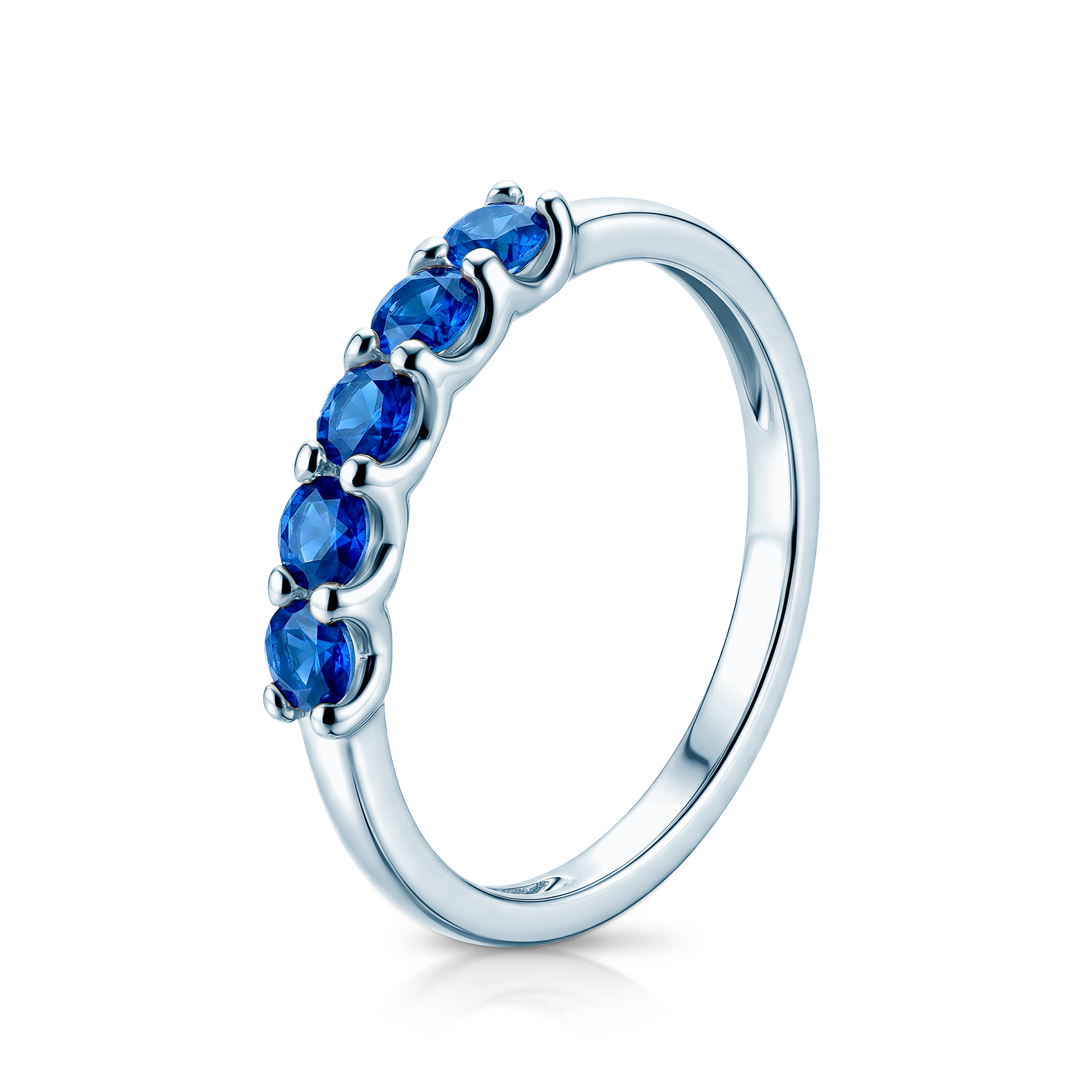 Pierścionek z białego złota z niebieskimi szafirami 5x0,15ct - 3