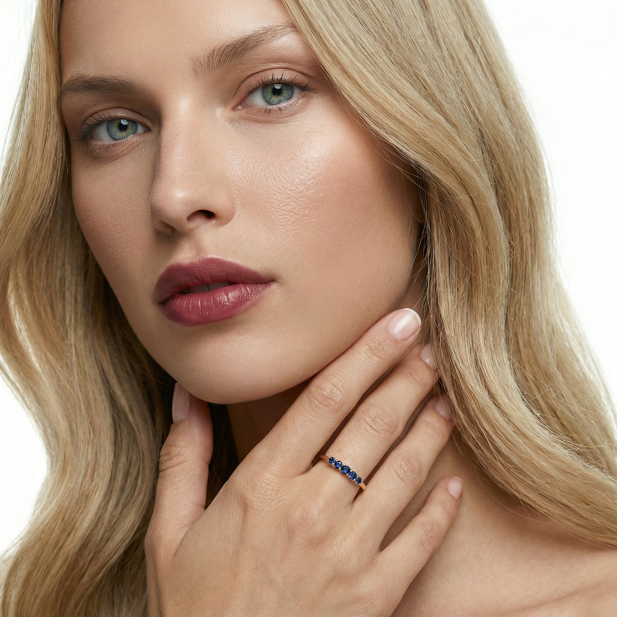 Pierścionek z żółtego złota z niebieskimi szafirami 5x0,15ct - 4