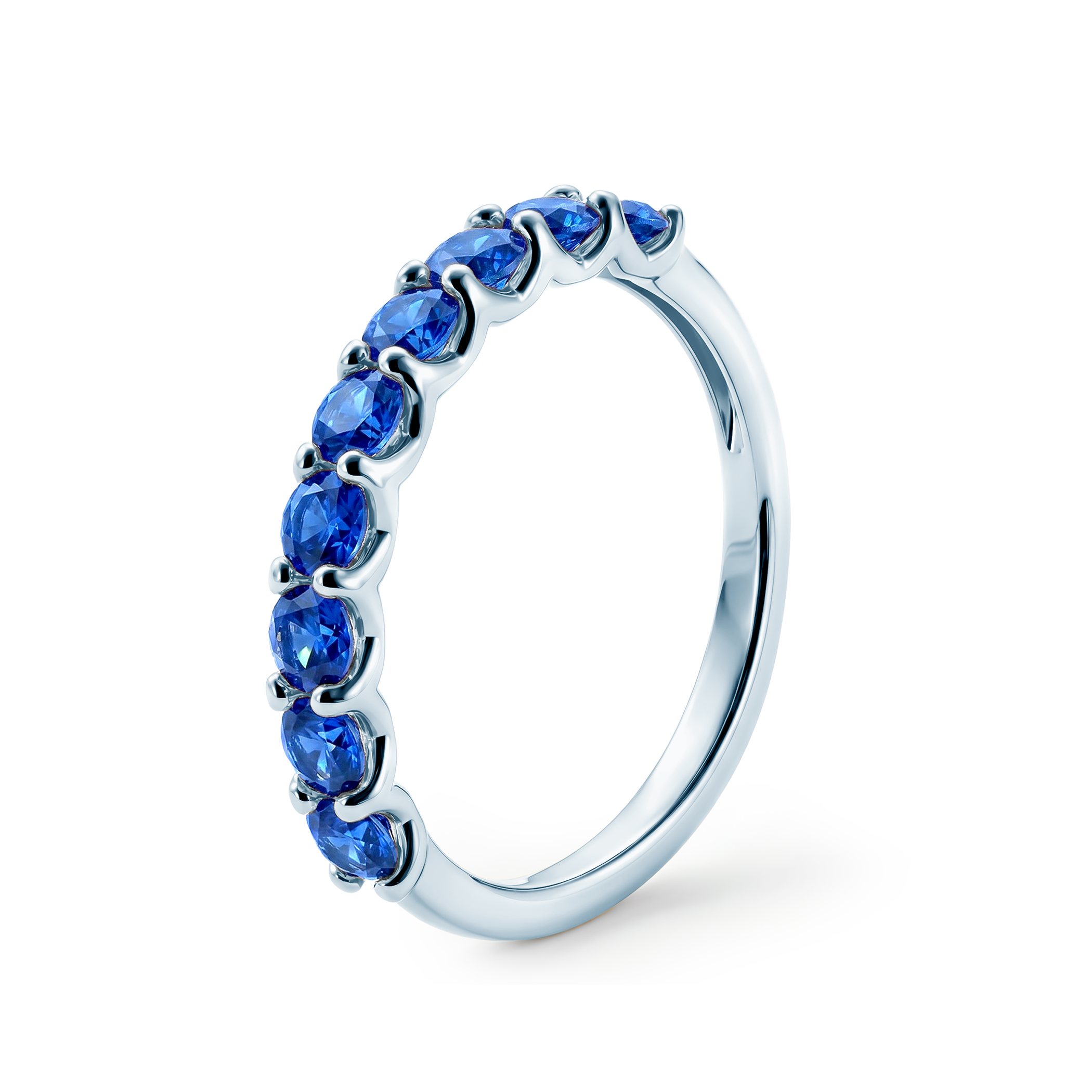 Pierścionek z białego złota z niebieskimi szafirami 9x0,15ct - 3