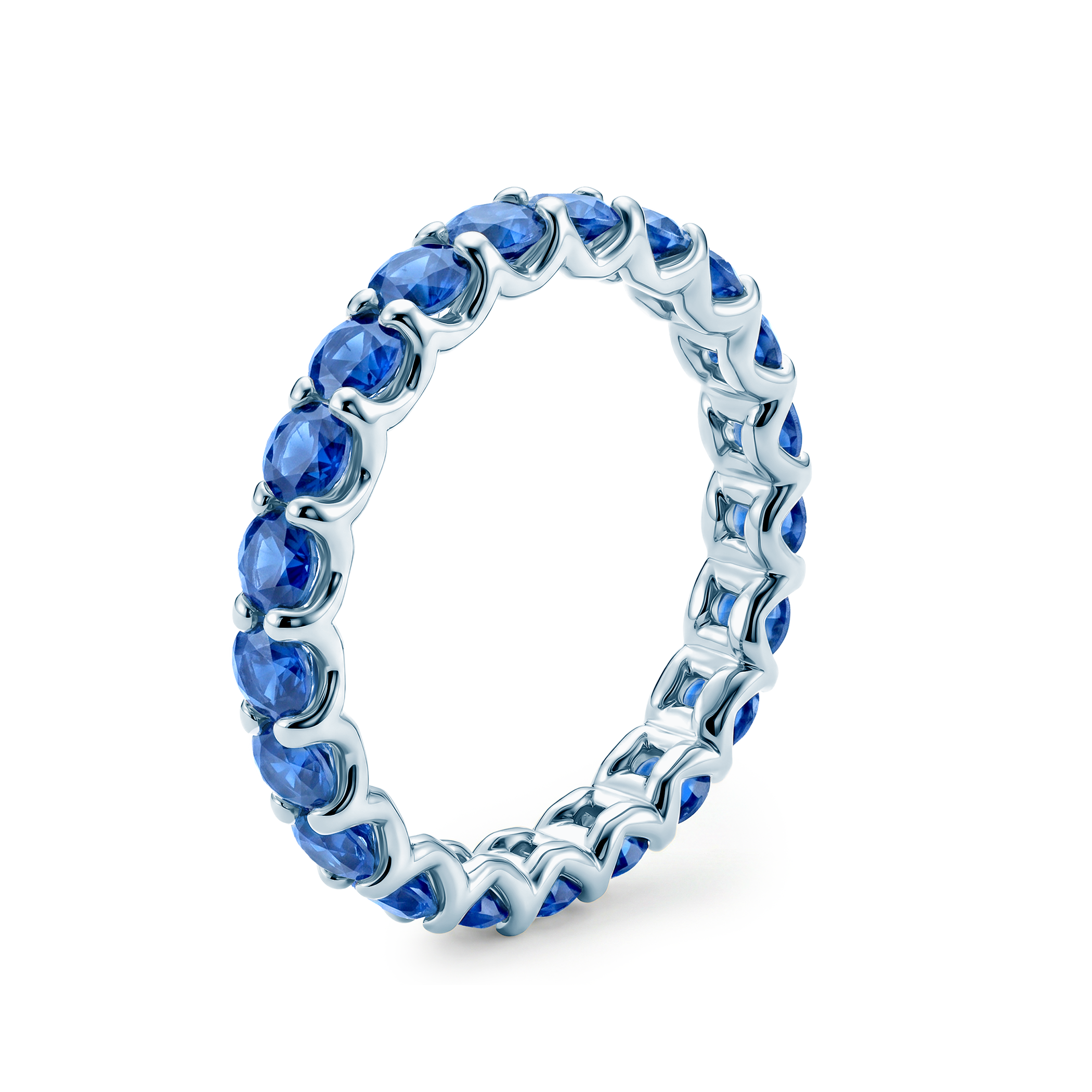 Pierścionek z białego złota z niebieskimi szafirami 21x0,15ct - 3