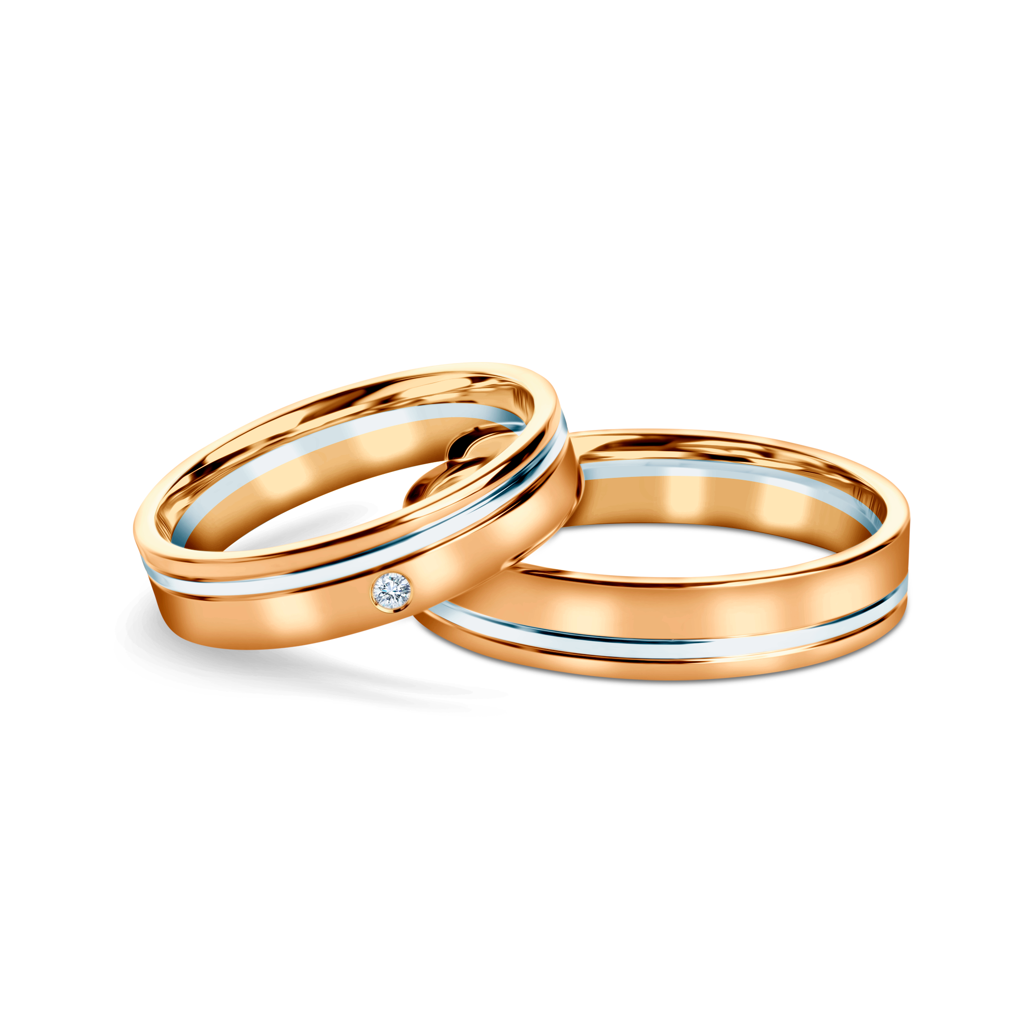 Obrączki ślubne: dwukolorowe złoto, płaskie, 4,5 mm