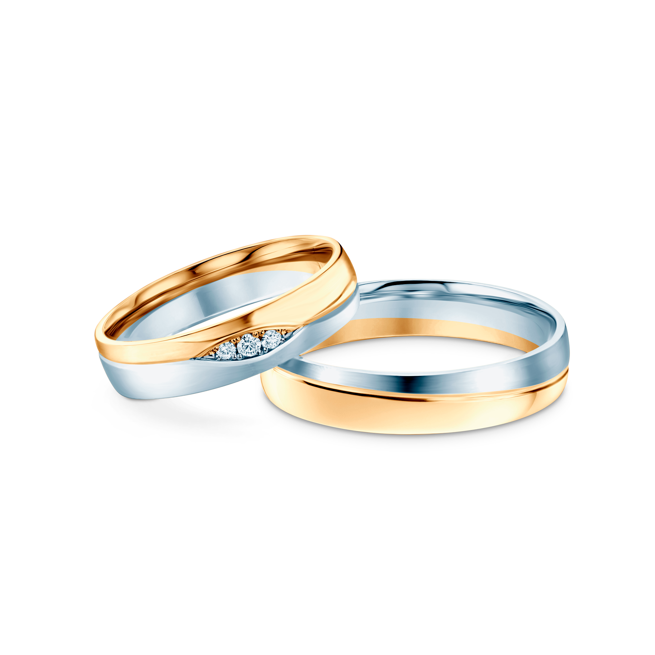 Obrączki ślubne: dwukolorowe złoto, półokrągłe, 4,5 mm