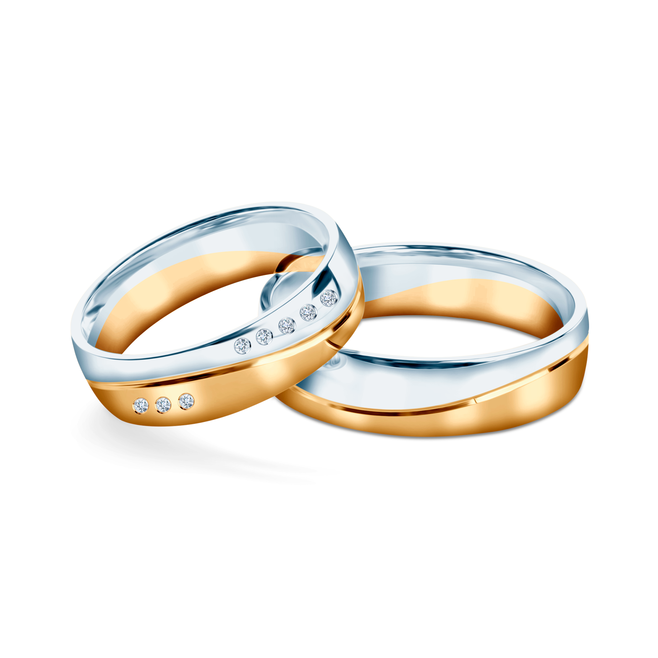 Obrączki ślubne: dwukolorowe złoto, półokrągłe, 5,5 mm